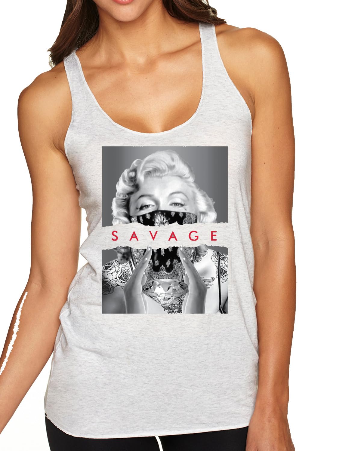Savage Rockstar Tri-Blend Racerback Tank Top - Vintage Marilyn Monroe Inspired Graphic Tee for Women | Perfect for Concerts, Music Festivals & Casual Streetwear