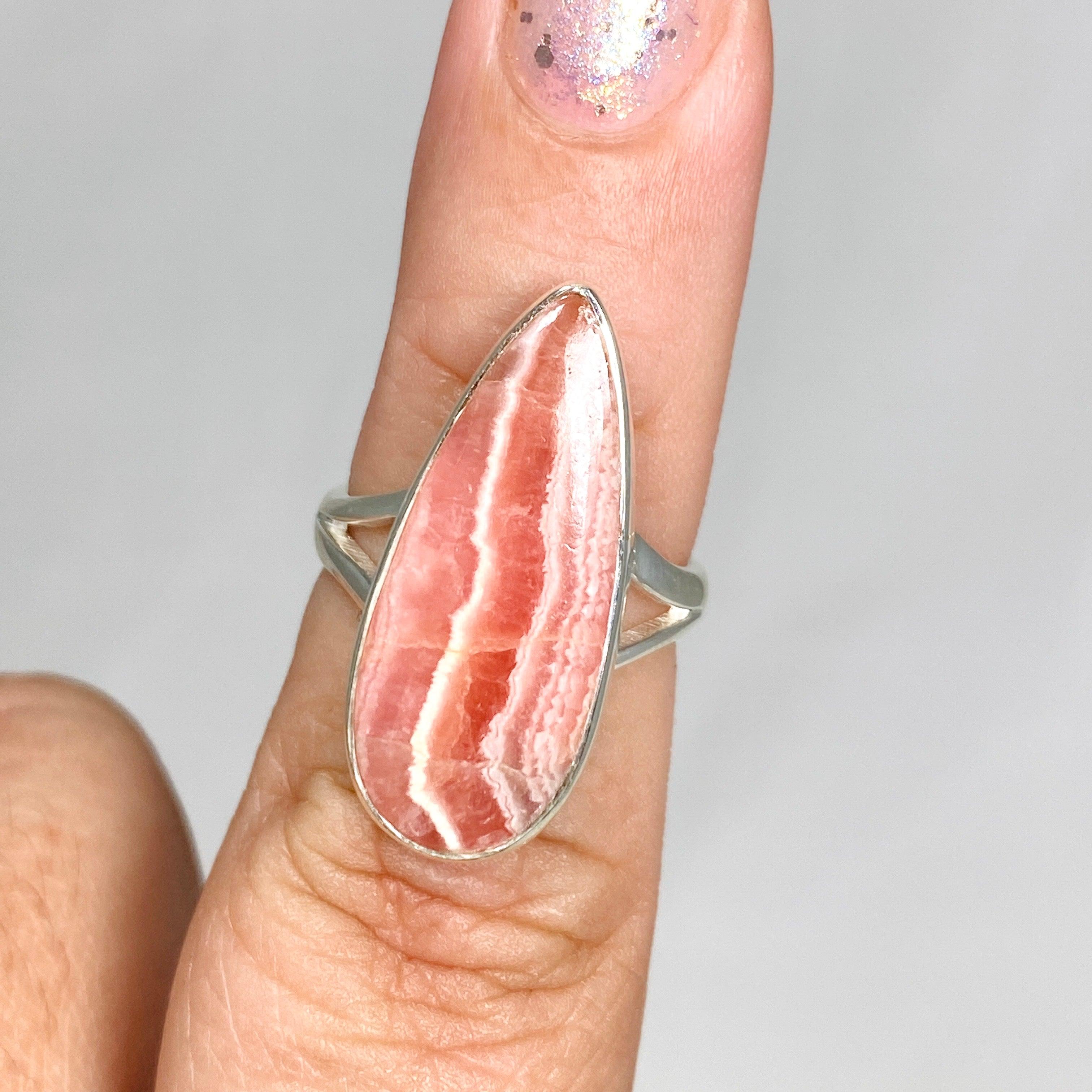 Rhodrosite Teardrop Ring for Women - Size 7 Sterling Silver Jewelry KRGJ3162 - Perfect for Valentine's Day Gift, Anniversary & Special Occasions
