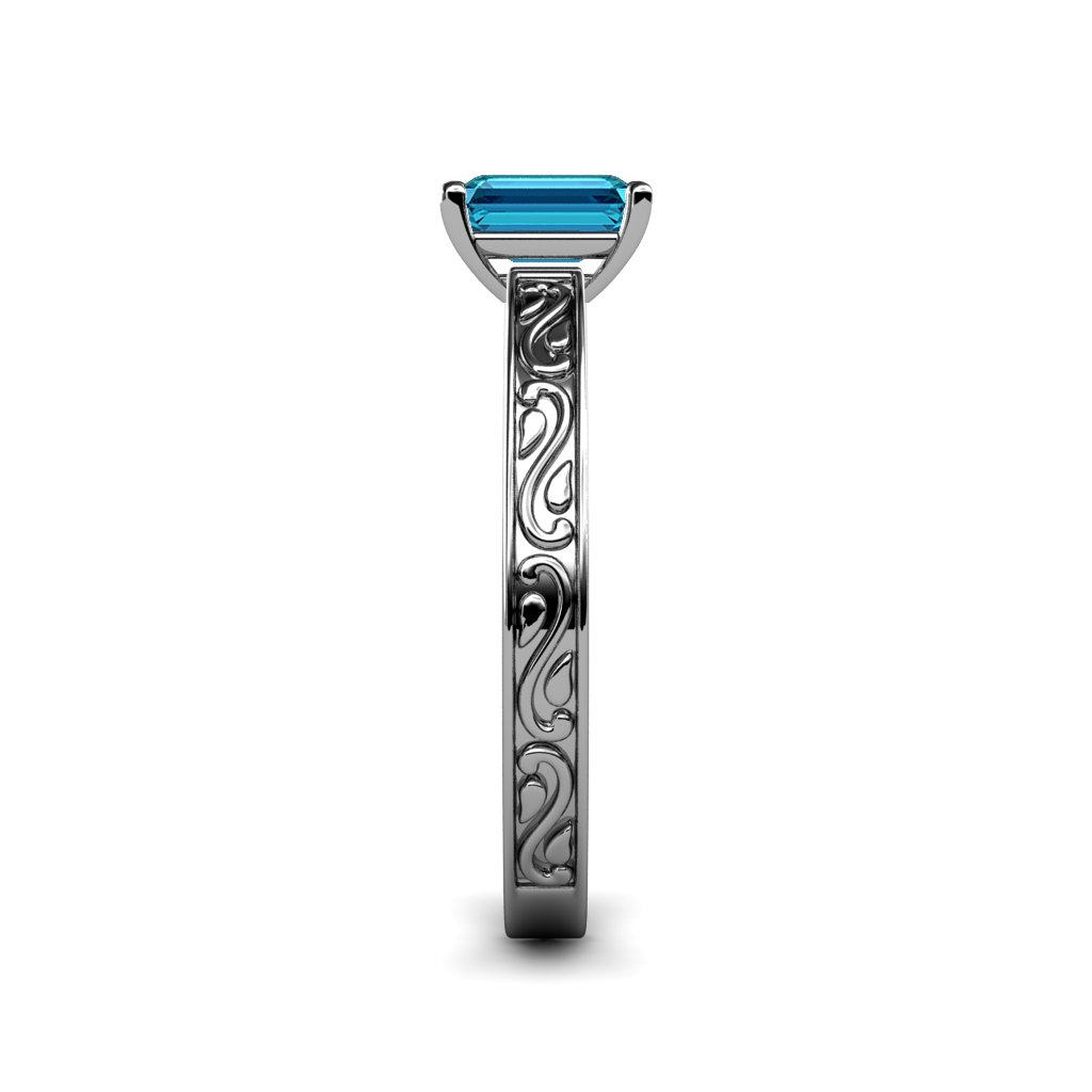 14K White Gold London Blue Topaz Engagement Ring - 7x5mm Oval Cut, 0.90 Carat Solitaire Scroll Design for Women | Perfect for Proposals, Anniversaries & Special Occasions