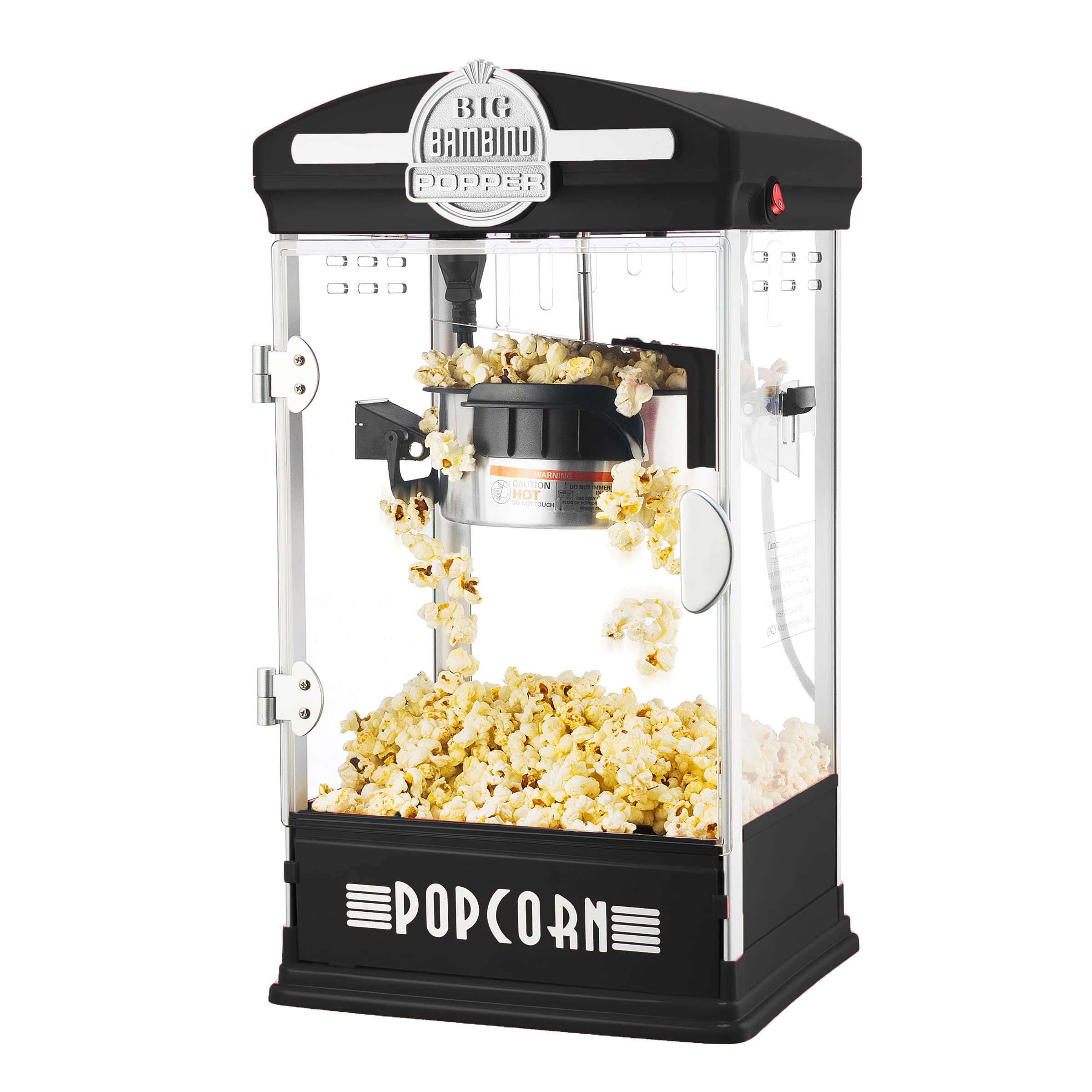 Great Northern Popcorn Black Big Bambino Old-Fashioned Popcorn Machine - 4-Ounce Kettle with Measuring Cups, Scoop & Serving Bowls - Perfect for Movie Nights, Parties & Home Theater Snacks