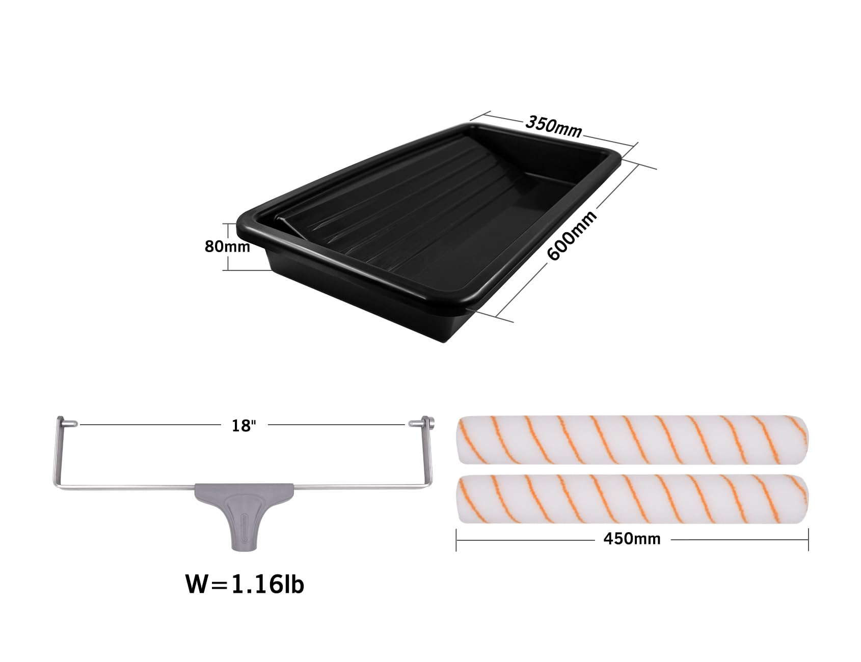 ROLLINGDOG 18 Inch Paint Roller Kit with 2 Tray Liners - Professional Wall Painting Tools for Smooth Finish - Perfect for Home Renovation, Interior Walls & Ceilings