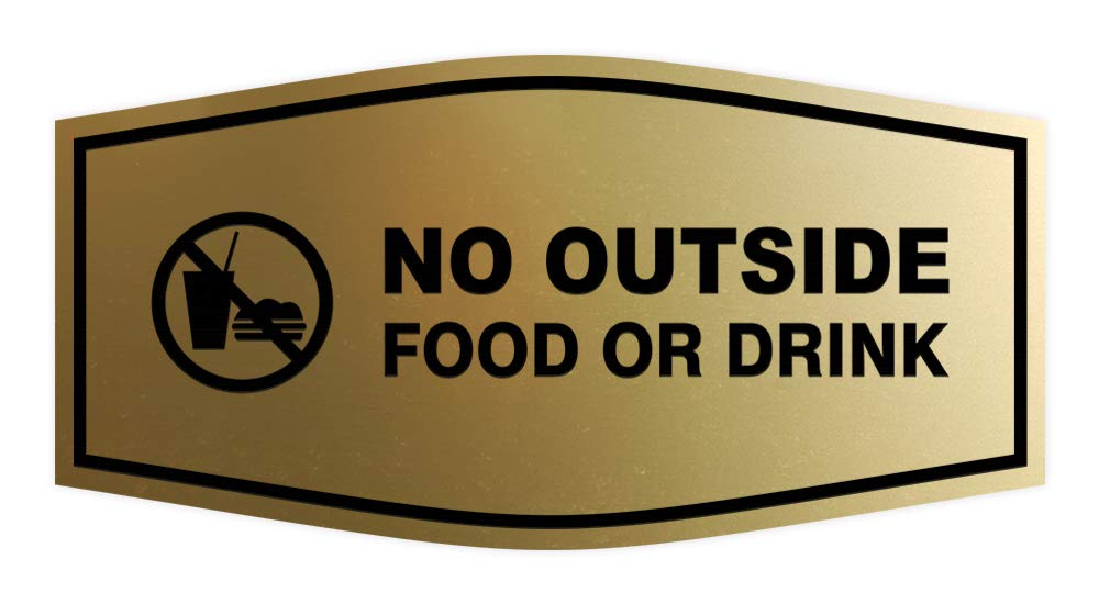 Elegant No Outside Food or Drink Sign in Brushed Gold - Large Size for Restaurants, Cafes, and Office Spaces