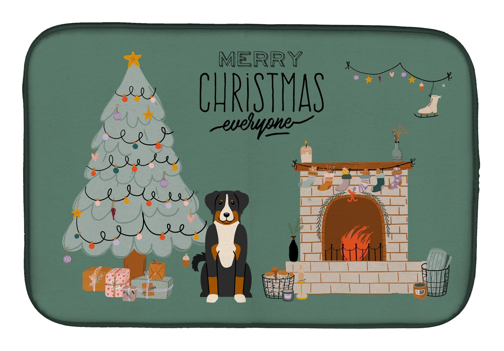 Appenzeller Sennenhund Christmas Dish Drying Mat - Absorbent Kitchen Counter Pad (14x21