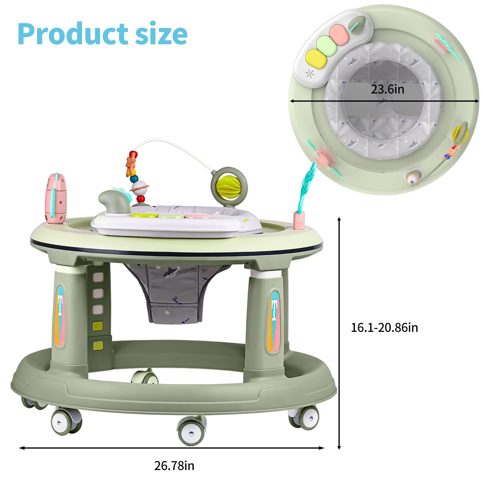 Baby Walker with Music & Lights - Adjustable Height Activity Center for Infants 6-18 Months | 360° Swivel Seat, Detachable Toys & Bounce Pad | Perfect for Learning to Walk & Playtime Fun