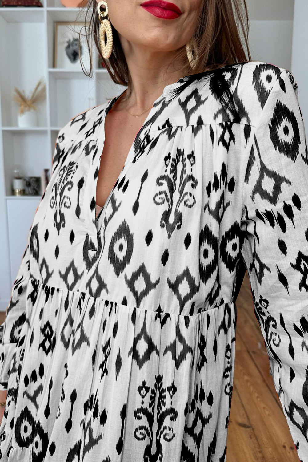Stylish Western Abstract Geometric Printed Maxi Dress for Women - Perfect for Summer Vacations, Beach Parties & Boho Fashion
