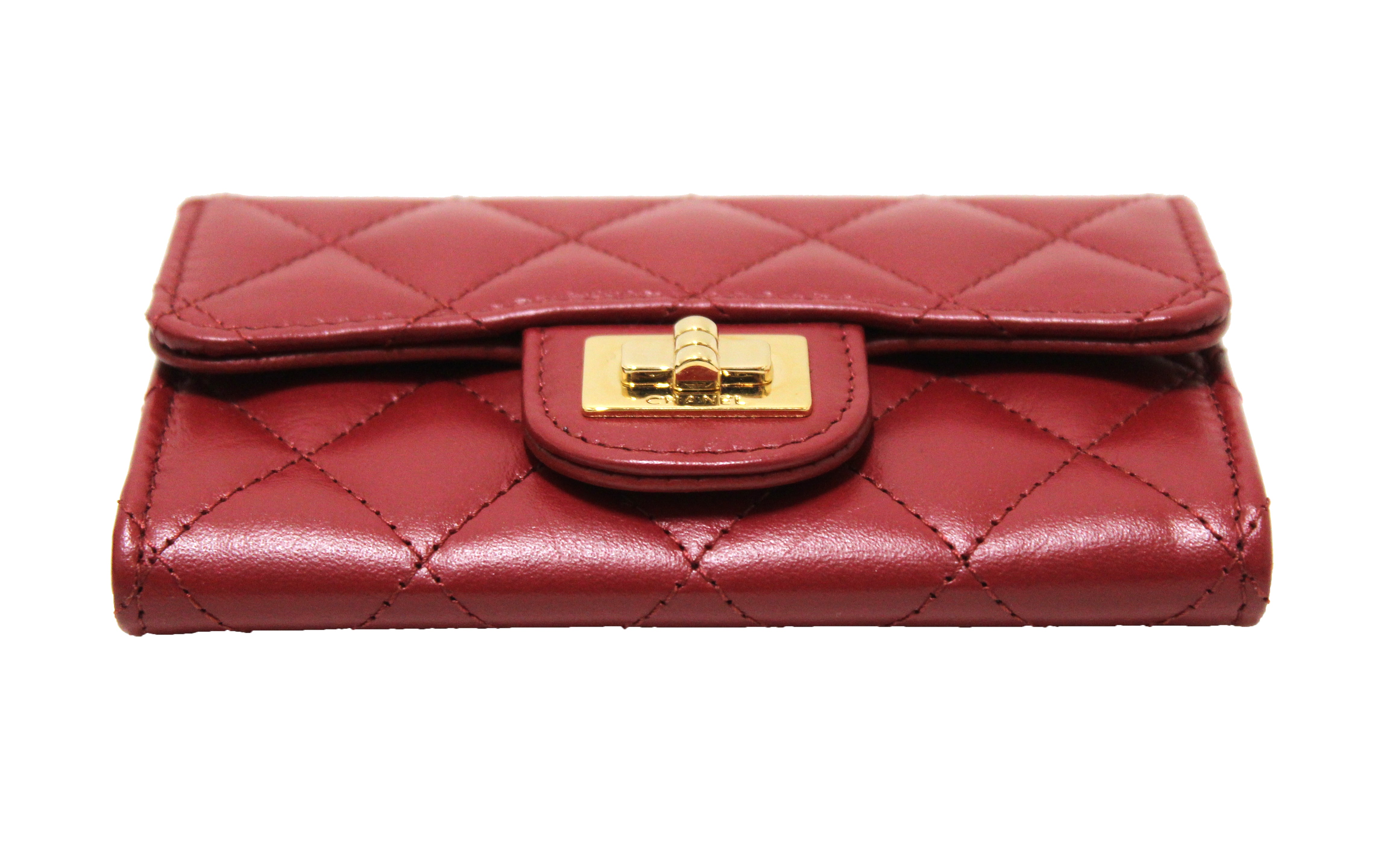 Authentic Chanel Quilted Red Calfskin Leather Reissue Flap Card Holder Wallet - Luxury Compact Card Case for Everyday Use, Travel & Gifts