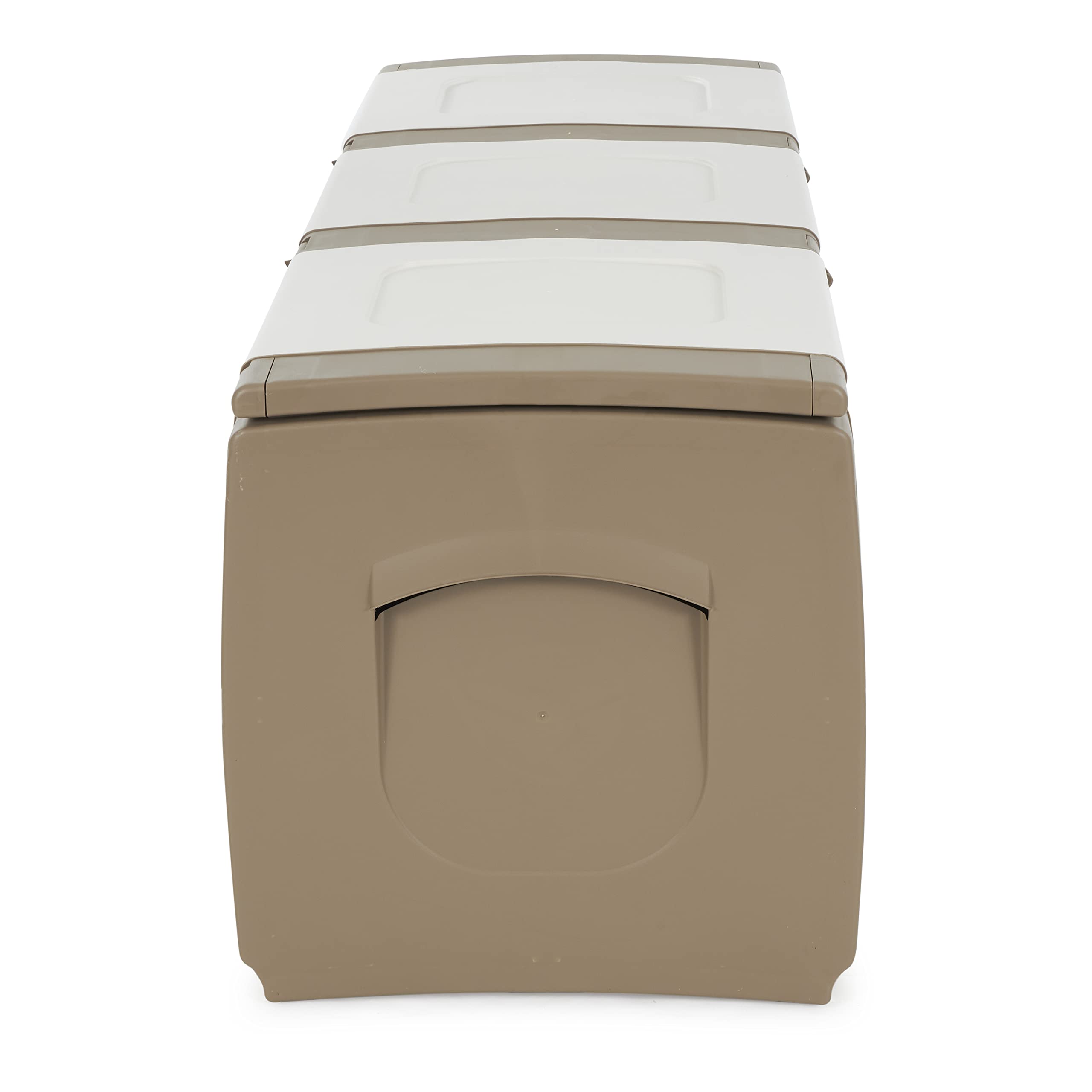 Homeplast 79 Gallon Bold Indoor/Outdoor Plastic Storage Trunk - Waterproof Resin Deck Box for Pillows, Patio Cushions, Firewood - Beige/White - Perfect for Garage, Basement, Backyard & Poolside Storage