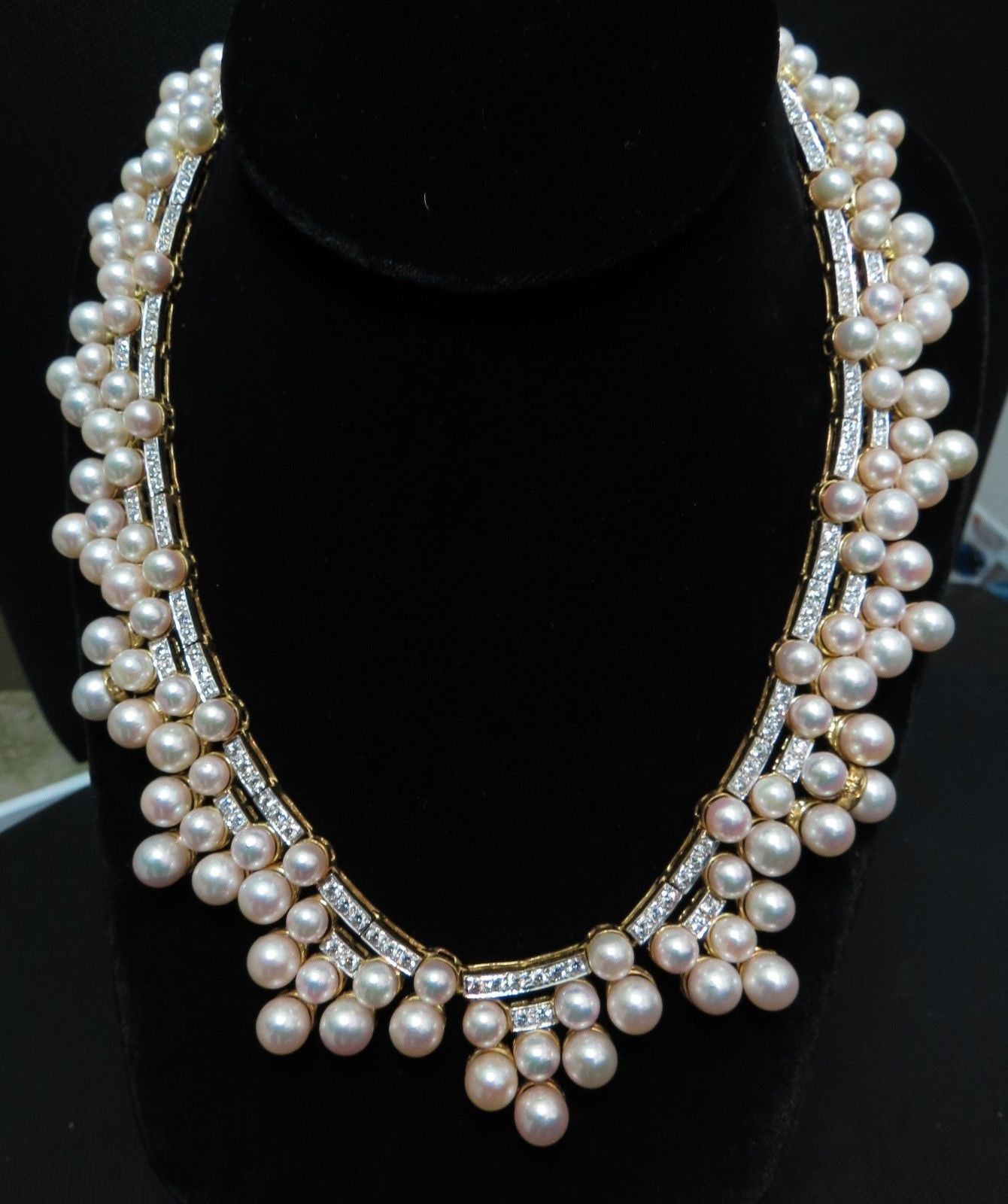 10.00ct Natural Diamonds & Akoya Pearls 18K Gold Opera Riviera Deco Necklace - Elegant Jewelry for Weddings, Parties & Special Occasions