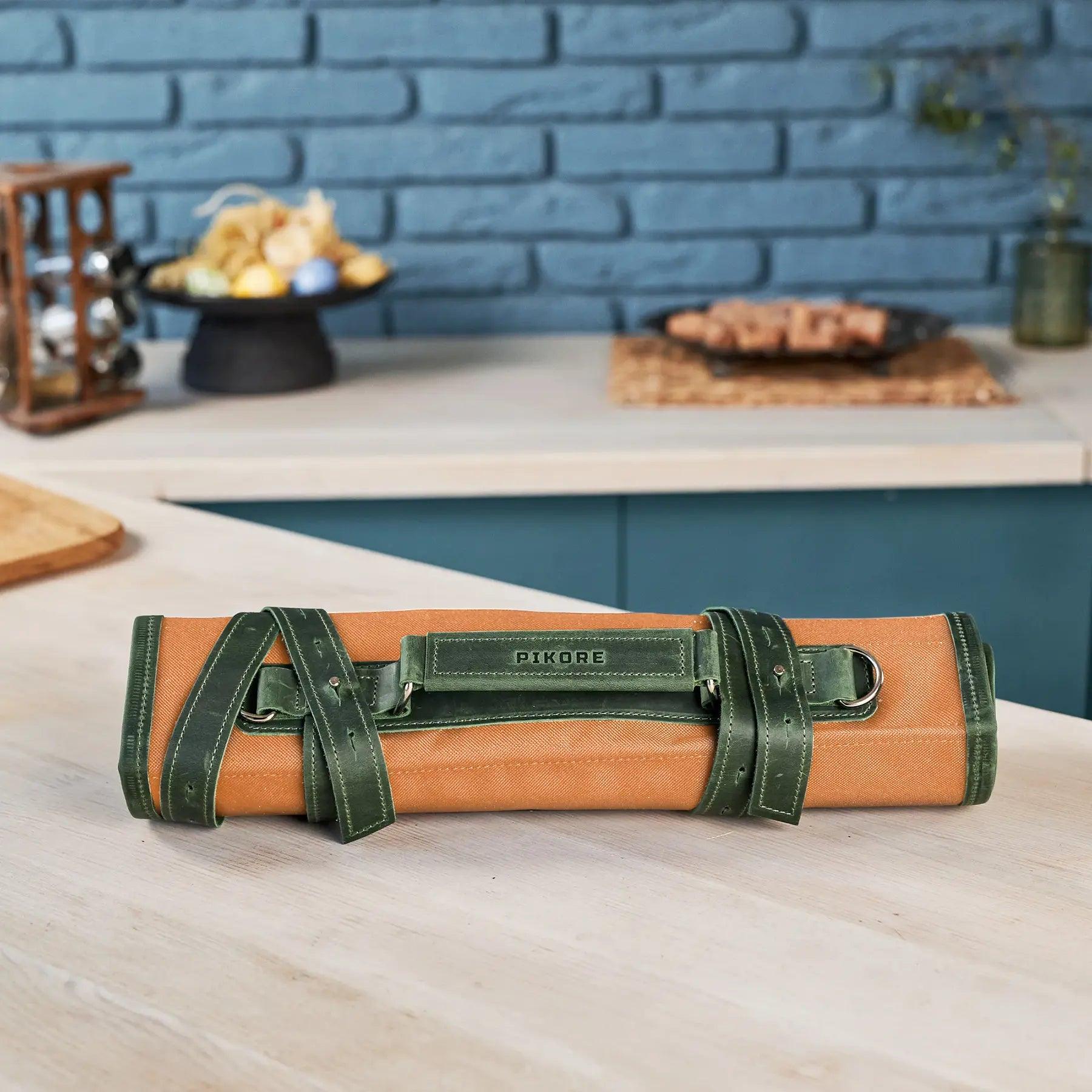 Premium Waxed Canvas Knife Roll for Chefs - Durable & Water-Resistant Knife Storage Bag - Perfect for Professional Kitchens, Culinary School & Outdoor Cooking