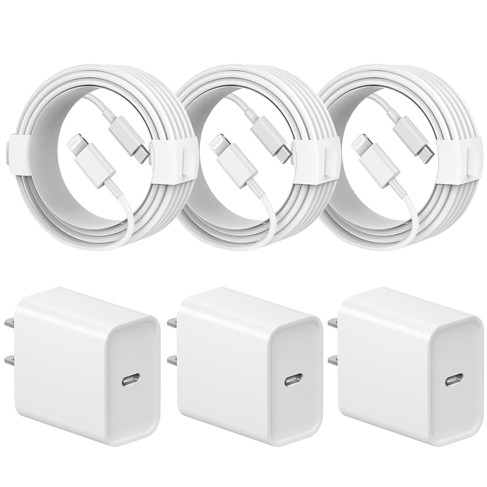 Fast Charging 20W USB-C Charger 3-Pack with 6FT Cables - Compatible with iPhone 14/13/12/11 Series, iPad - Quick Charge for iPhone 14 Pro Max/13 Pro/12 Mini/11 Pro Max/XS - Perfect for Home, Office & Travel Use