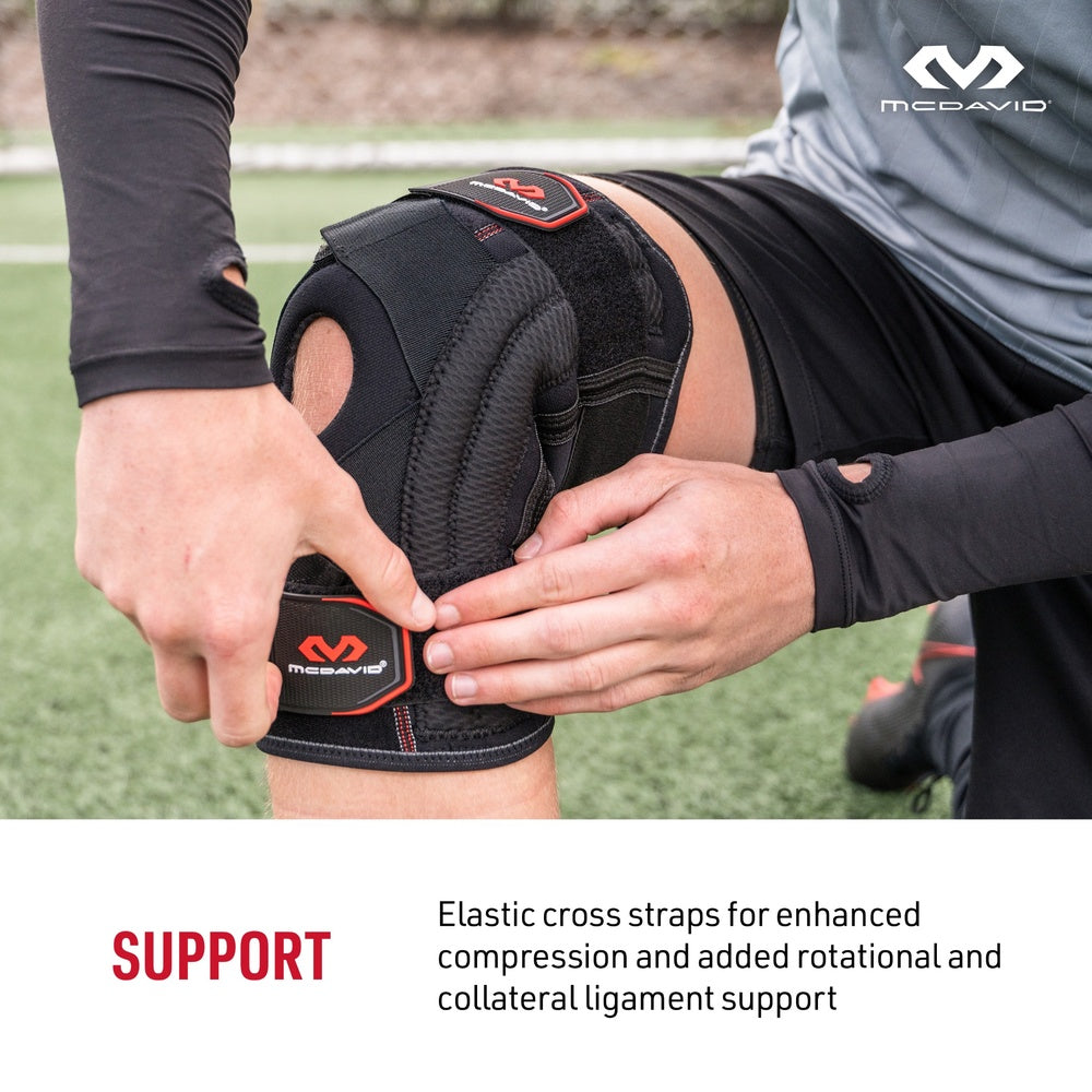 Best Knee Support Brace with Stays & Cross Straps - Pain Relief for Running, Sports & Arthritis - Adjustable Compression for Men & Women