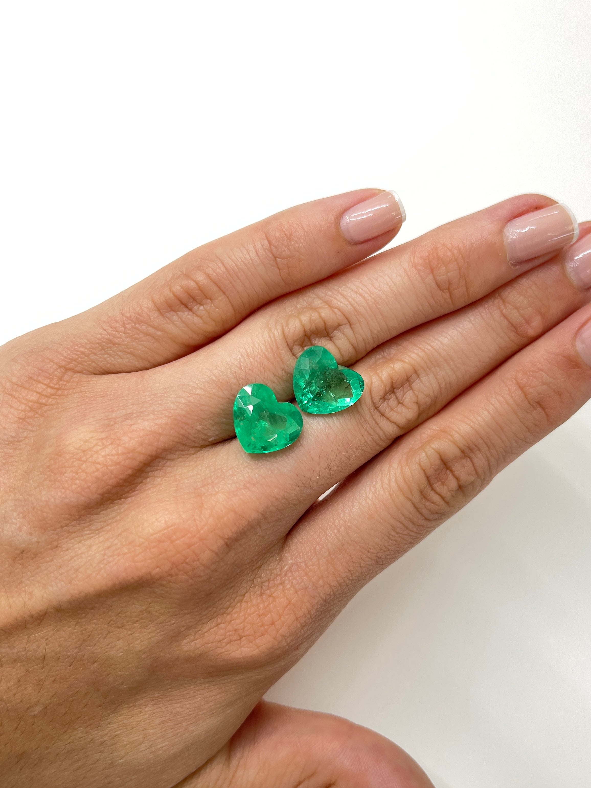 12x13.5mm Large 14.61tcw Matching Emerald Hearts - Natural Colombian Yellowish Green Emeralds for Jewelry Making, Engagement Rings & Luxury Gifts