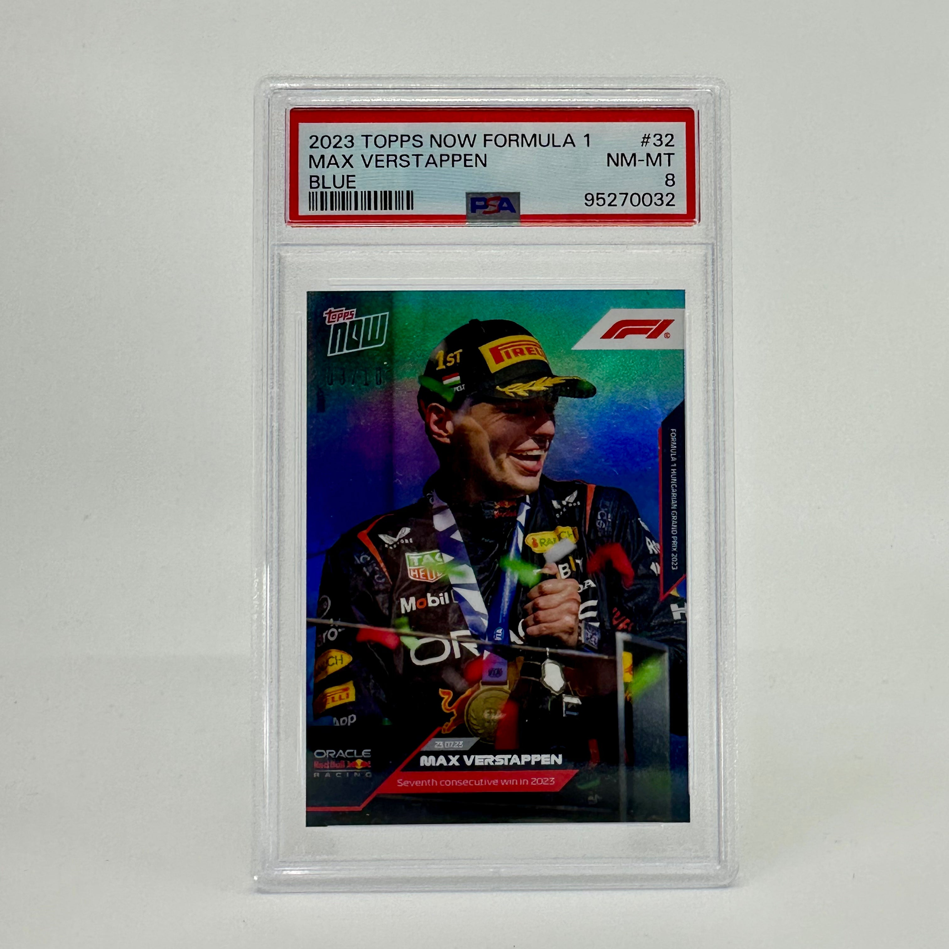 2023 Topps Now F1 Max Verstappen #32 PSA 8 Blue Trading Card - Perfect for F1 Collectors, Sports Memorabilia Enthusiasts & Racing Fans Display