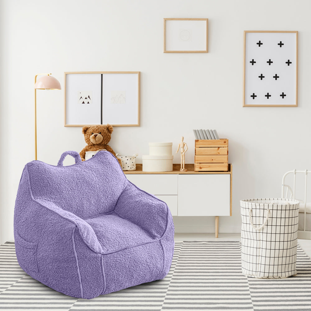 MAXYOYO Kids Bean Bag Chair - Soft Sherpa Bean Bag Couch with Decorative Edges for Children's Room | Comfortable Seating for Playroom, Bedroom & Reading Nook (Purple)