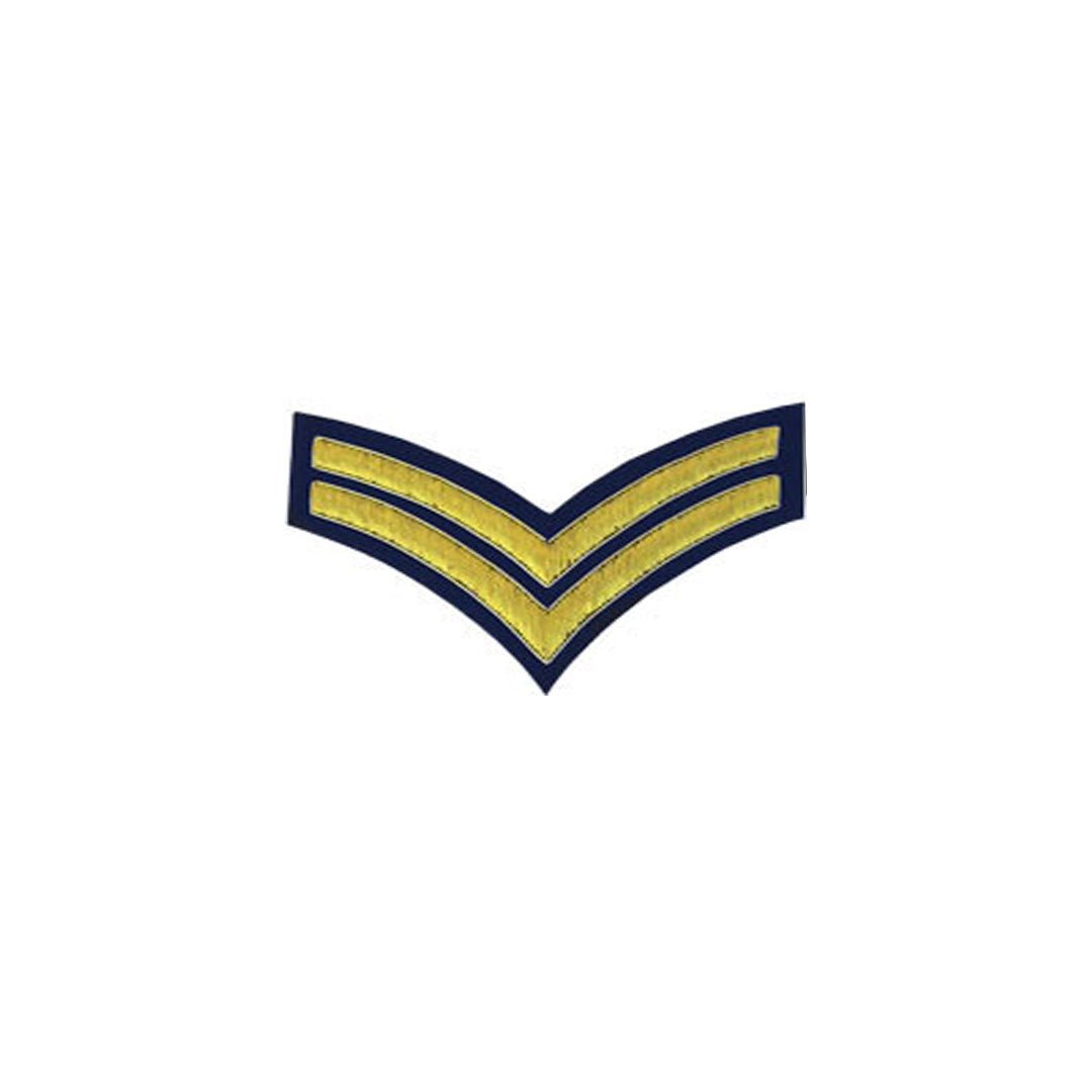2 Stripe Chevrons Badge Gold Bullion on Blue - Military Insignia, Collectible Patch for Uniforms, Jackets & Caps | Perfect for Veterans, Cosplay & Fashion Accessories