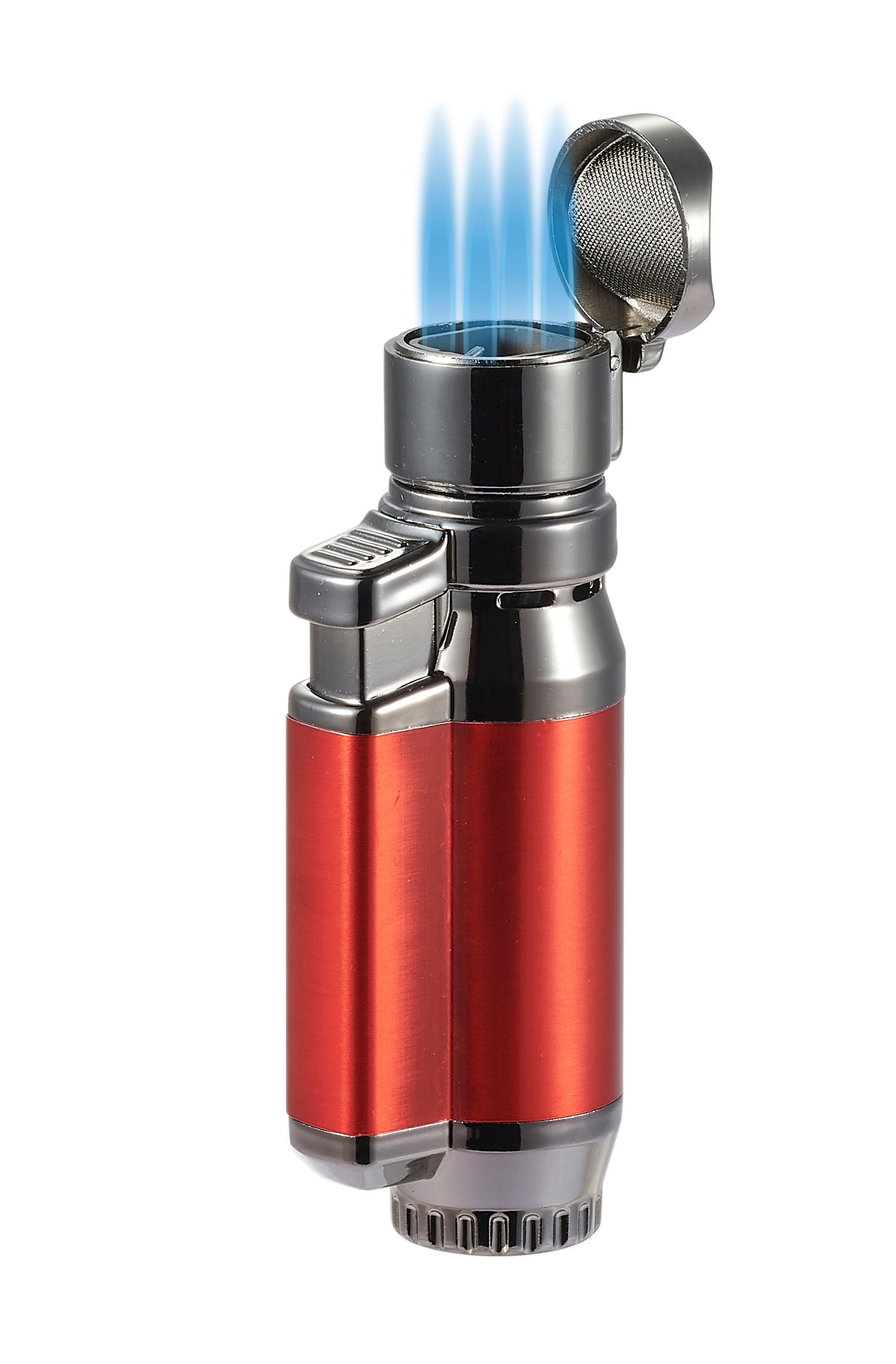 Visol Retail Package - Bulldog Red & Blue Quad Flame Lighters (24 Count) - Perfect for Outdoor Camping, BBQ, and Fireplace Use