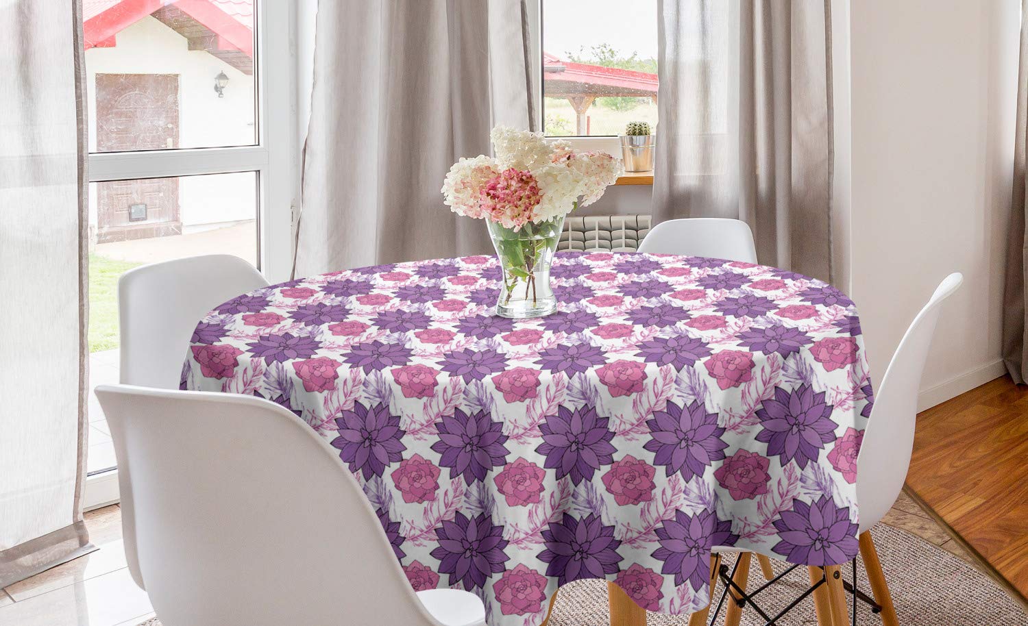 Ambesonne Floral Round Tablecloth 60