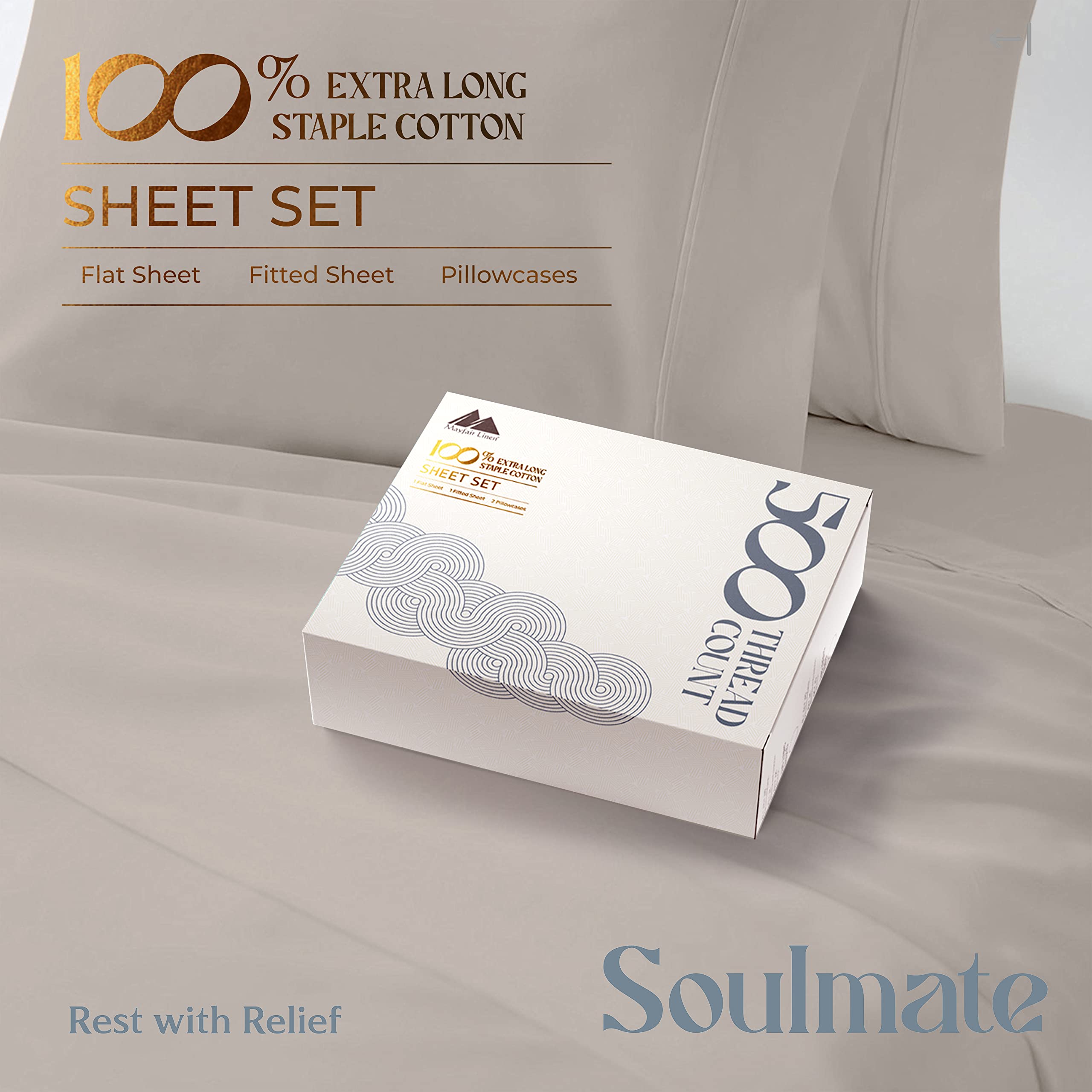 Mayfair Linen 500 Thread Count Twin XL Cotton Sheets - 3 Piece Soft & Cooling Sateen Bed Sheet Set, Hotel-Quality 16