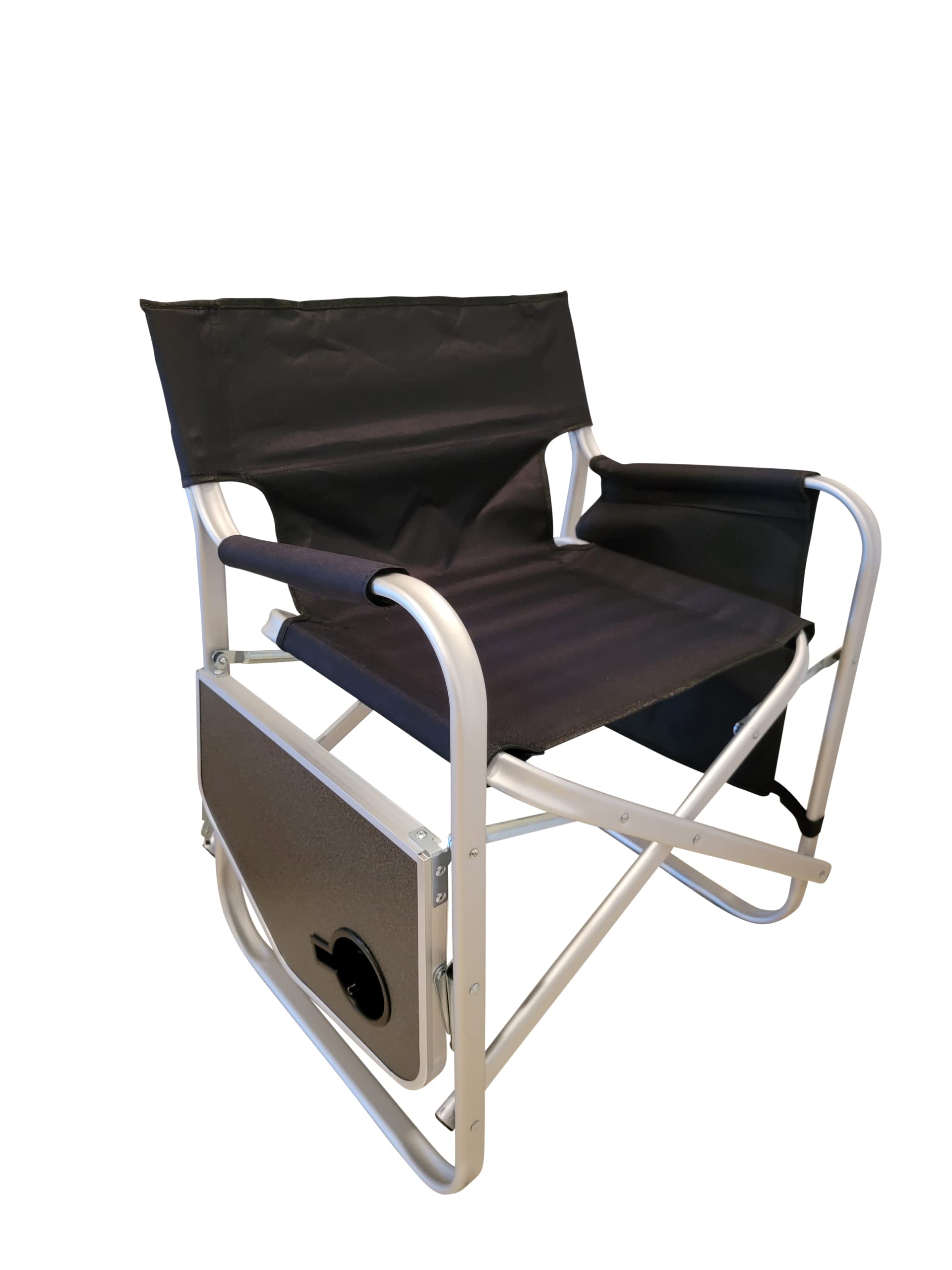 Folding Directors Chair with Side Table & Cup Holder - Heavy Duty XL Comfort Design for Outdoor, Camping, Beach & Home Use (Black)