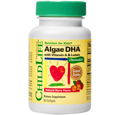 ChildLife Essentials Algae DHA Chewable Softgels with Vitamin A & Lutein - Berry Flavor (60 Count) - Supports Brain & Eye Development for Kids - Perfect for School & Daily Nutrition