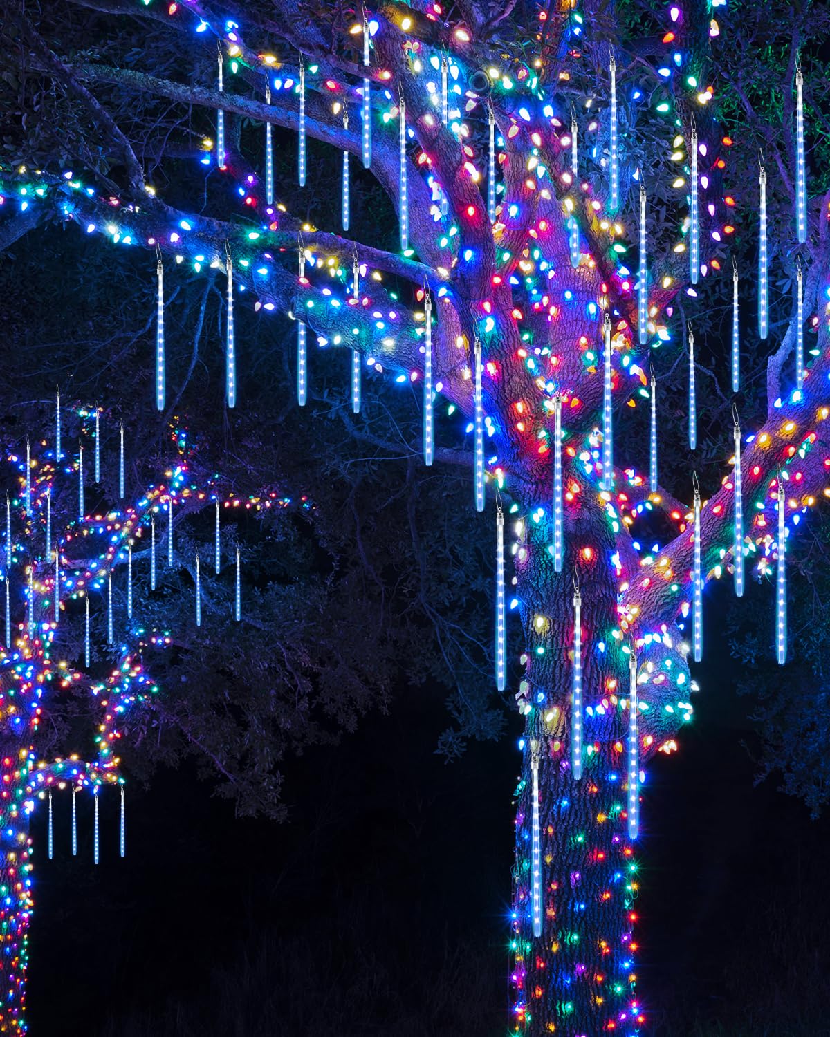 Joomer 11.8 Inch 240 LED Christmas Meteor Shower Lights - 10 Tube Waterproof Outdoor Snowfall Icicle Cascading Lights with Timer & Connectable Design | Perfect for Holiday Decorations, Winter Weddings, and Outdoor Party Lighting (Blue)