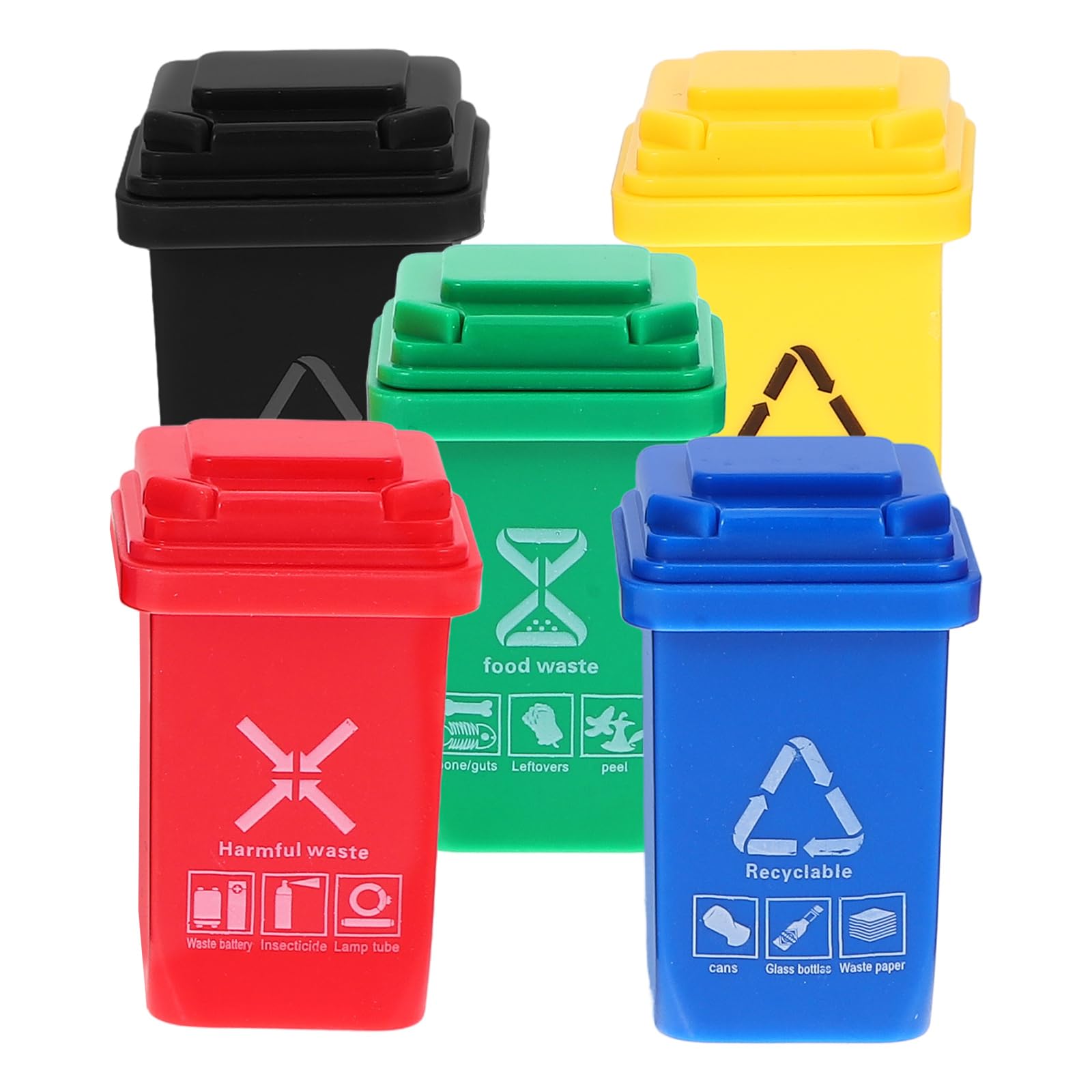 STOBOK 5Pcs Mini Trash Can Toys - 1:12 Scale Miniature Garbage Cans with Open Lids, Small Dollhouse Accessories for Kids & Toddlers - Perfect for Dollhouse Life Scenes, School Projects & Collectible Displays
