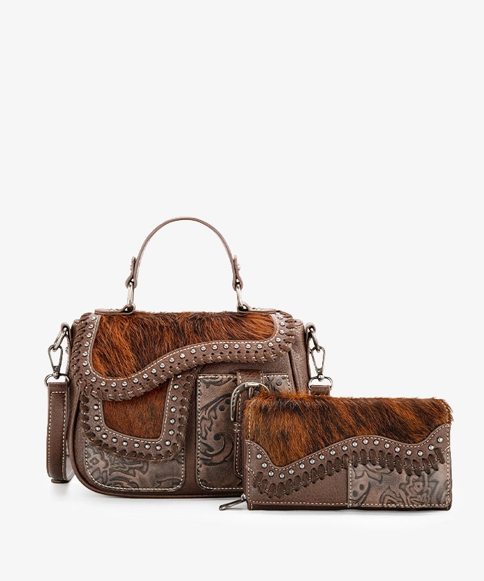 Trinity Ranch Genuine Hair-On Cowhide Crossbody Saddle Purse - Western Style Leather Handbag for Women, Perfect for Rodeo, Country Concerts & Cowgirl Fashion