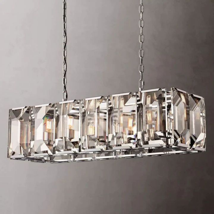 Aubrey Crystal Rectangular Chandelier - 42 Inch Modern Dining Room Lighting Fixture for Elegant Home Decor & Luxury Interior Design