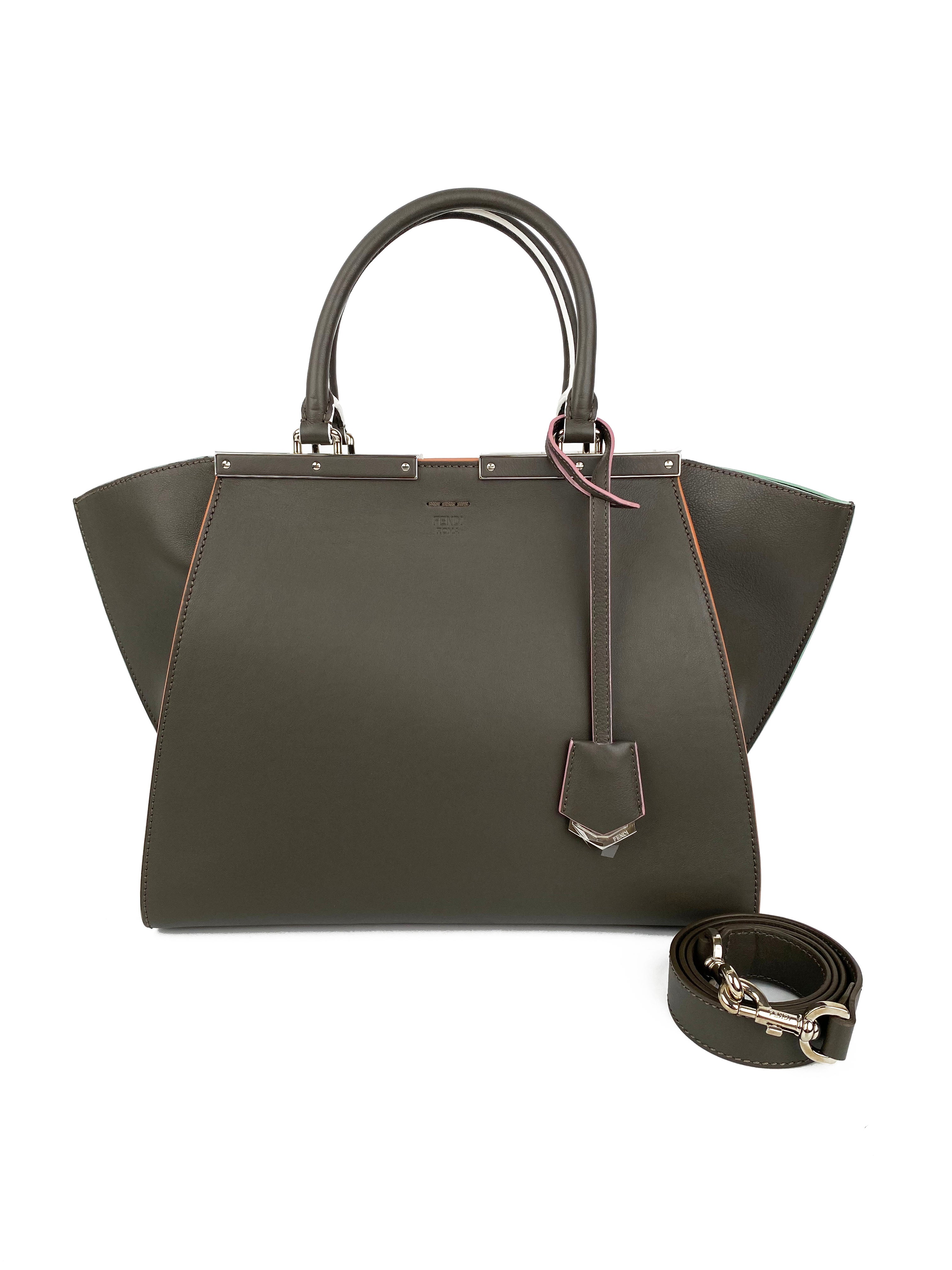 Fendi 2Jours Grey Leather Tote Bag for Women - Luxury Designer Handbag for Work, Travel & Everyday Use