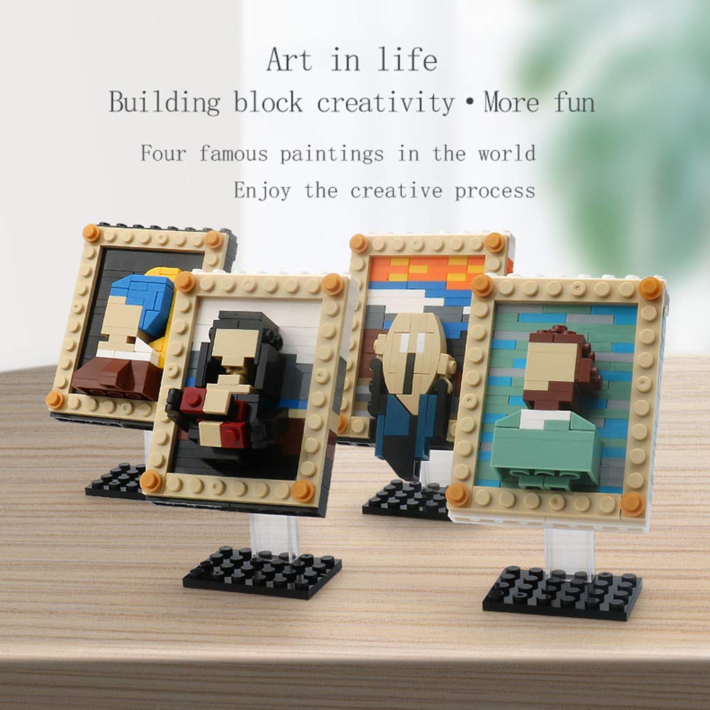 4 Pcs World Famous Painting MOC Building Blocks Toy Set - Compatible with Lego, Educational STEM Art Bricks for Kids & Adults - Perfect for Home Decor, Creative Play & Gift Giving