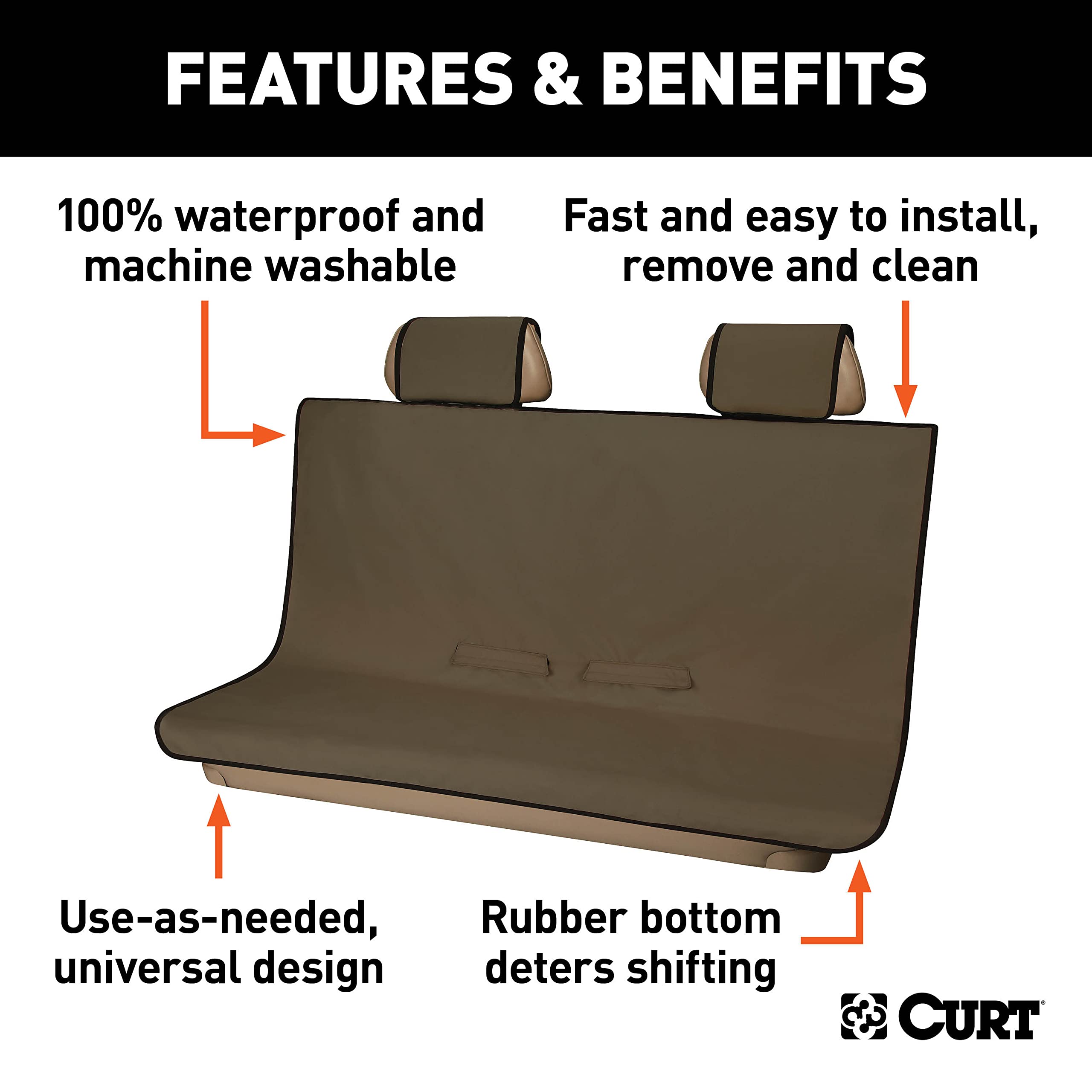 CURT Manufacturing 18512 Brown Seat Cover - Durable Car Seat Protector for Trucks, SUVs & Off-Road Vehicles | Perfect for Work, Camping & Outdoor Adventures
