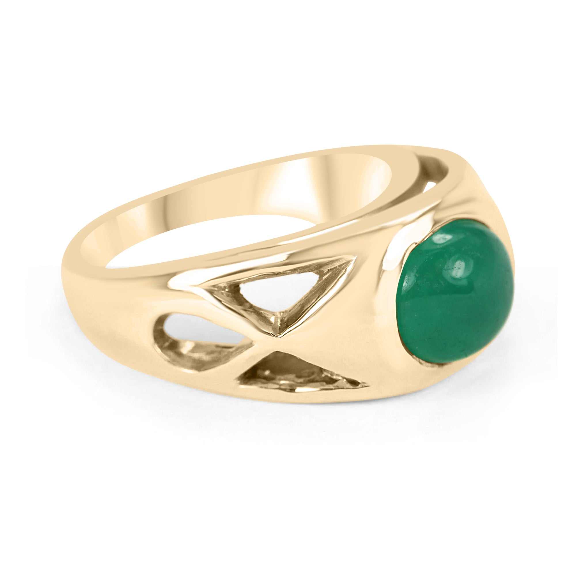 2.0 Carat Natural Green Emerald Oval Cabochon Gold Men's Ring - Elegant Handmade Jewelry for Wedding, Engagement & Special Occasions