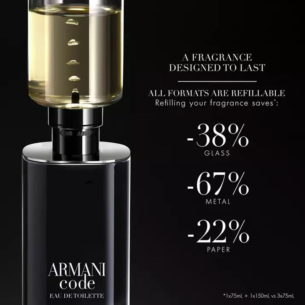 Armani Code 4.2 oz Refillable Eau De Toilette for Men | Premium Cologne for Date Night & Special Occasions