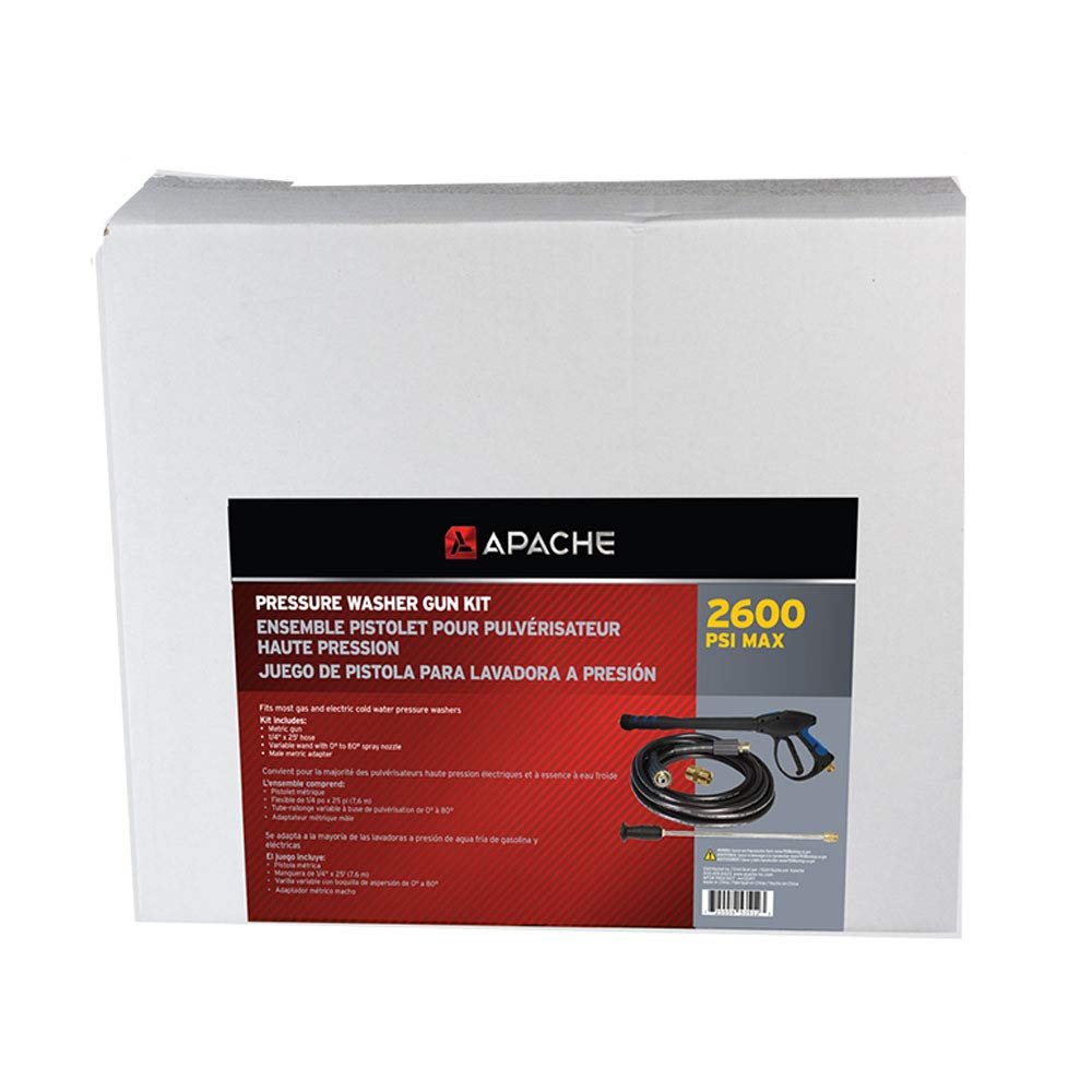 APACHE Hose & Belting 2600# High-Pressure Gun Kit with Hose & Adjustable Wand (Model 99023677) - Ideal for Industrial Cleaning, Car Washing, and Heavy-Duty Water Blasting
