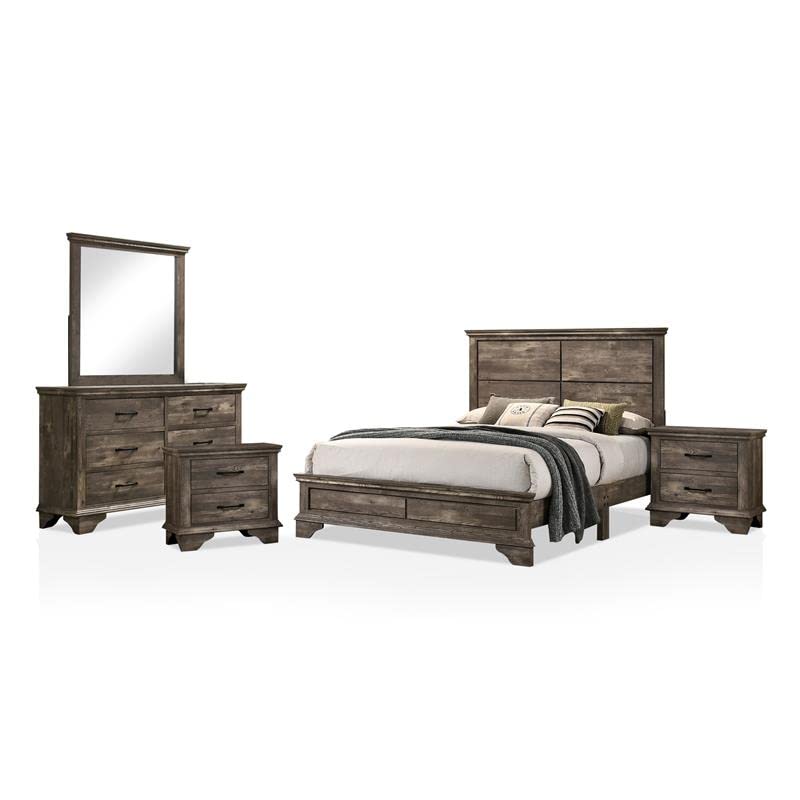 Gafin 5pc Gray Wood Queen Bedroom Set with Nightstands & Dresser for Cozy Home