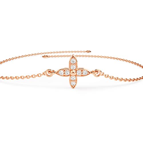 14K Solid Gold Mini Diamond Clover Bracelet for Women - Yellow, White & Rose Gold Options (5