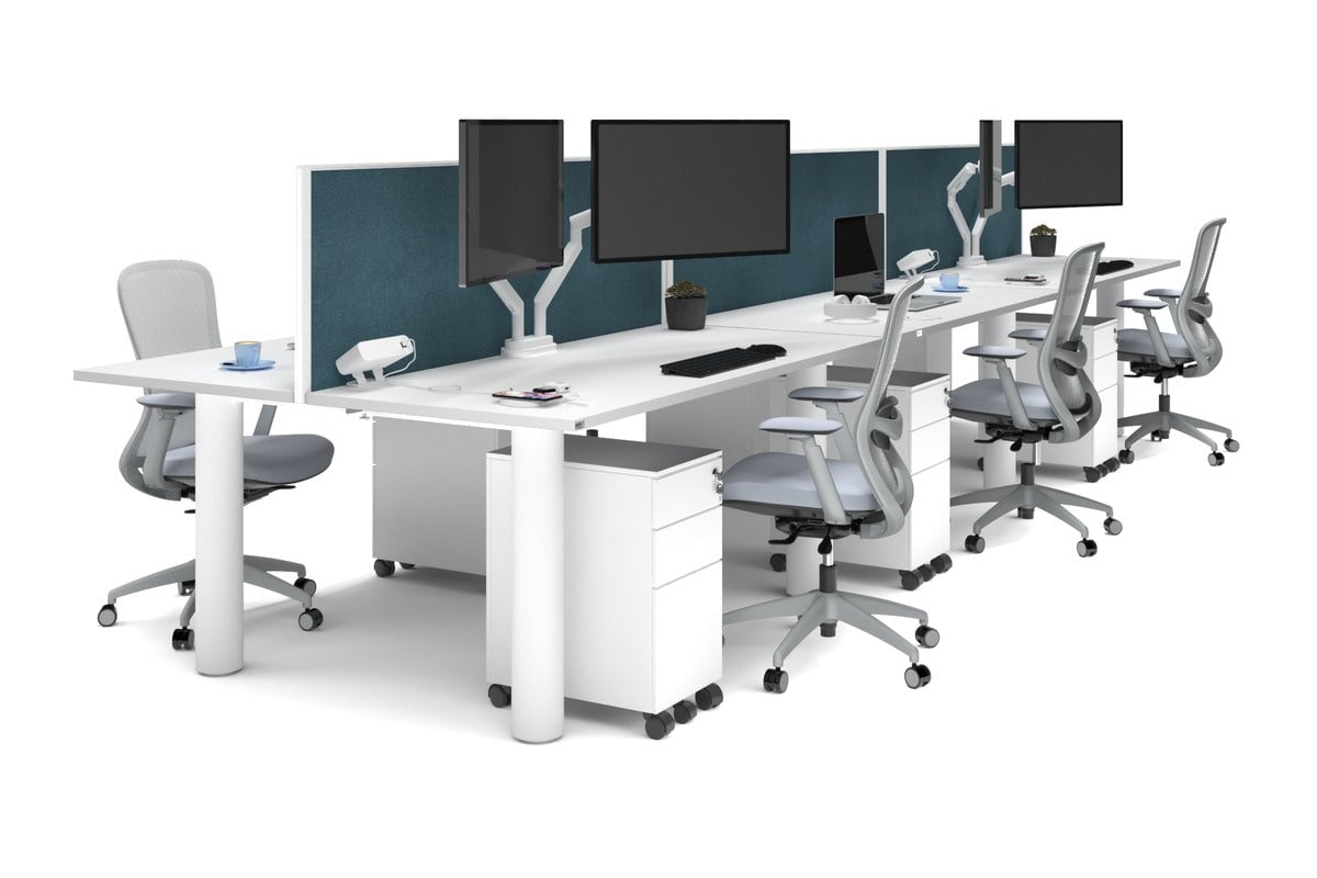 Quadro Cylinder Leg 6-Person Office Workstation Desk [1800L x 700W] - Modern Collaborative Workspace Solution for Team Meetings & Office Productivity