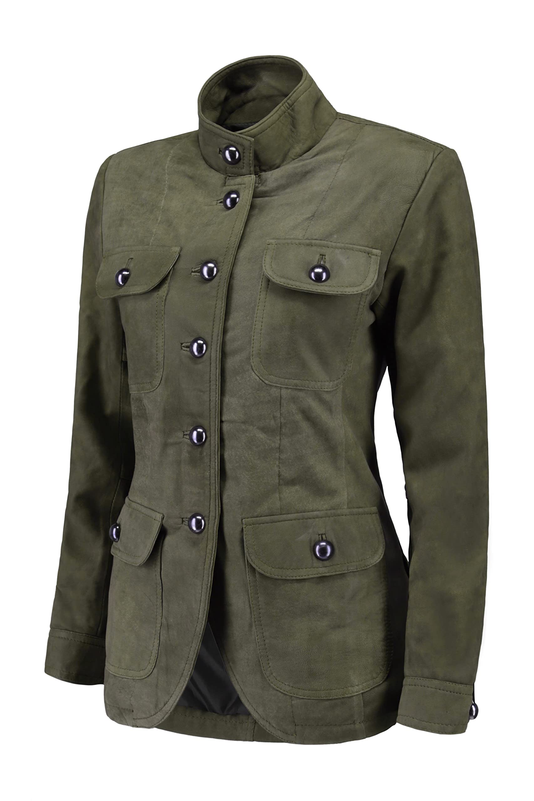 Vintage Women's Leather Blazer Jacket - 5-Button Suede Look with Four Pockets & Double Back Slit | Elegant Cuff Sleeves for Office Wear, Date Night & Formal Occasions