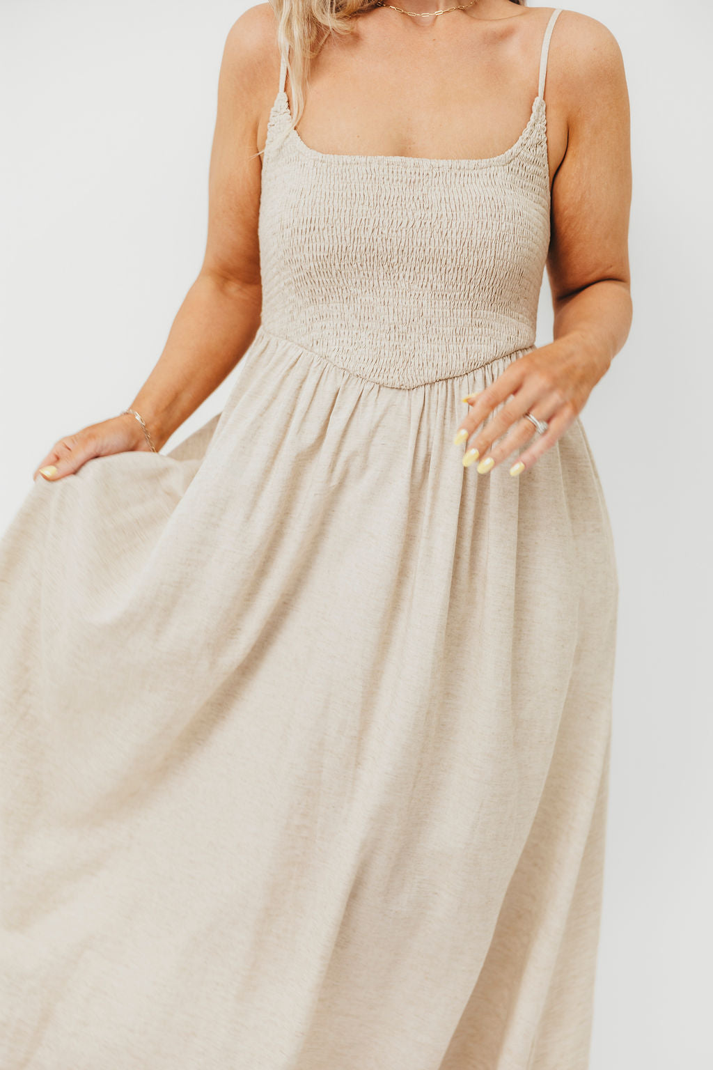 Josefina Smocked Maxi Dress in Natural - Bump Friendly Maternity Dress for Pregnancy & Nursing | Perfect for Baby Showers, Beach Vacations & Summer Weddings