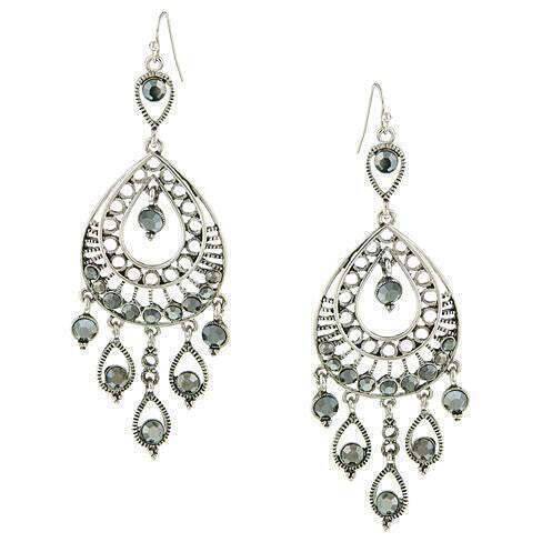 1928 Jewelry Hematite Crystal Filigree Statement Teardrop Earrings for Women - Elegant Gothic Vintage Dangle Earrings for Party, Wedding & Evening Wear