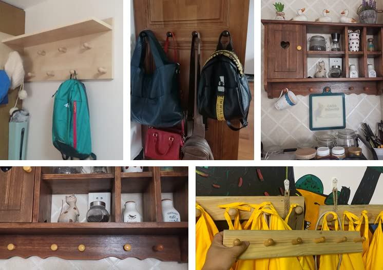 Vintage Wooden Coat Hooks Wall Mount - Handmade Single Organizer Hangers, Pack of 5 - Perfect for Entryway, Bedroom, Bathroom & Closet Organization