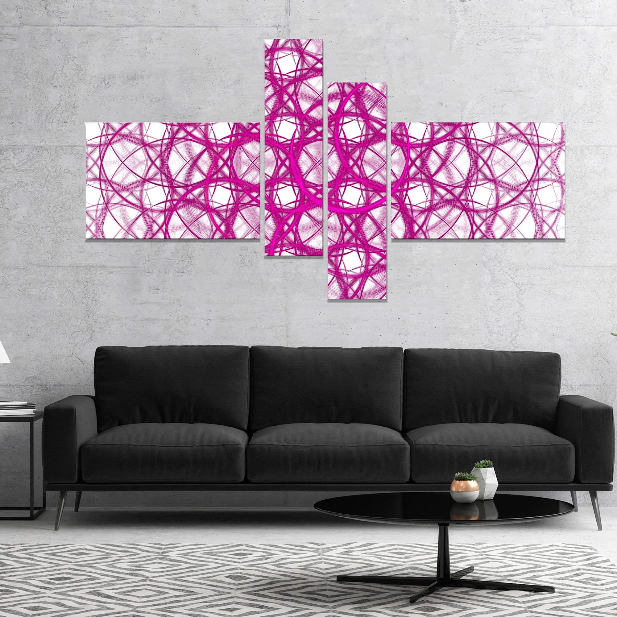 DESIGN ART 'Pink Unusual Metal Grill' Abstract Canvas Wall Art - 60x32 Inches Wide Modern Painting for Living Room, Bedroom & Office Decor - 4 Panel Set