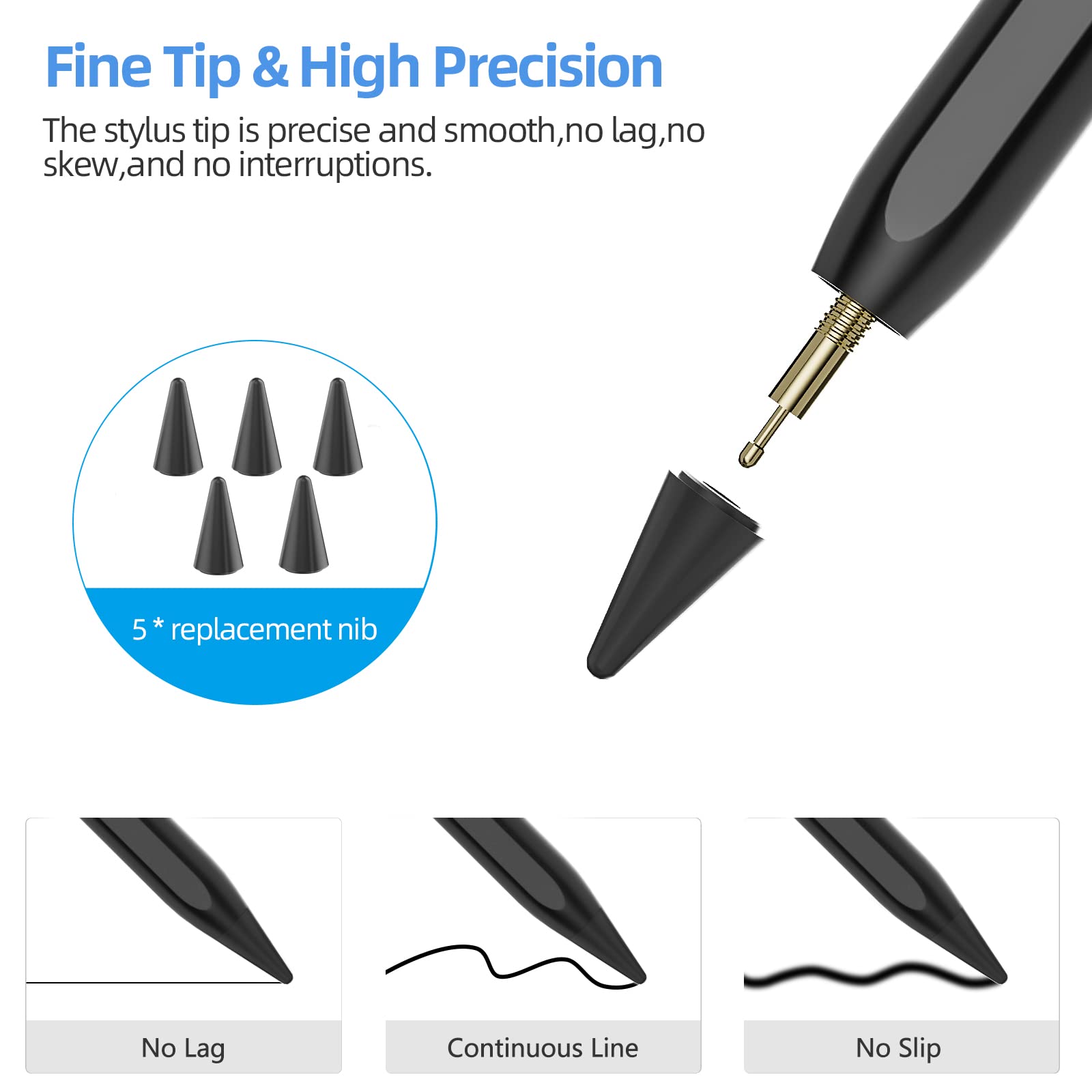 Premium Stylus Pen for iPad (9th/10th Gen, Air 5/4/3, Pro 11/12.9