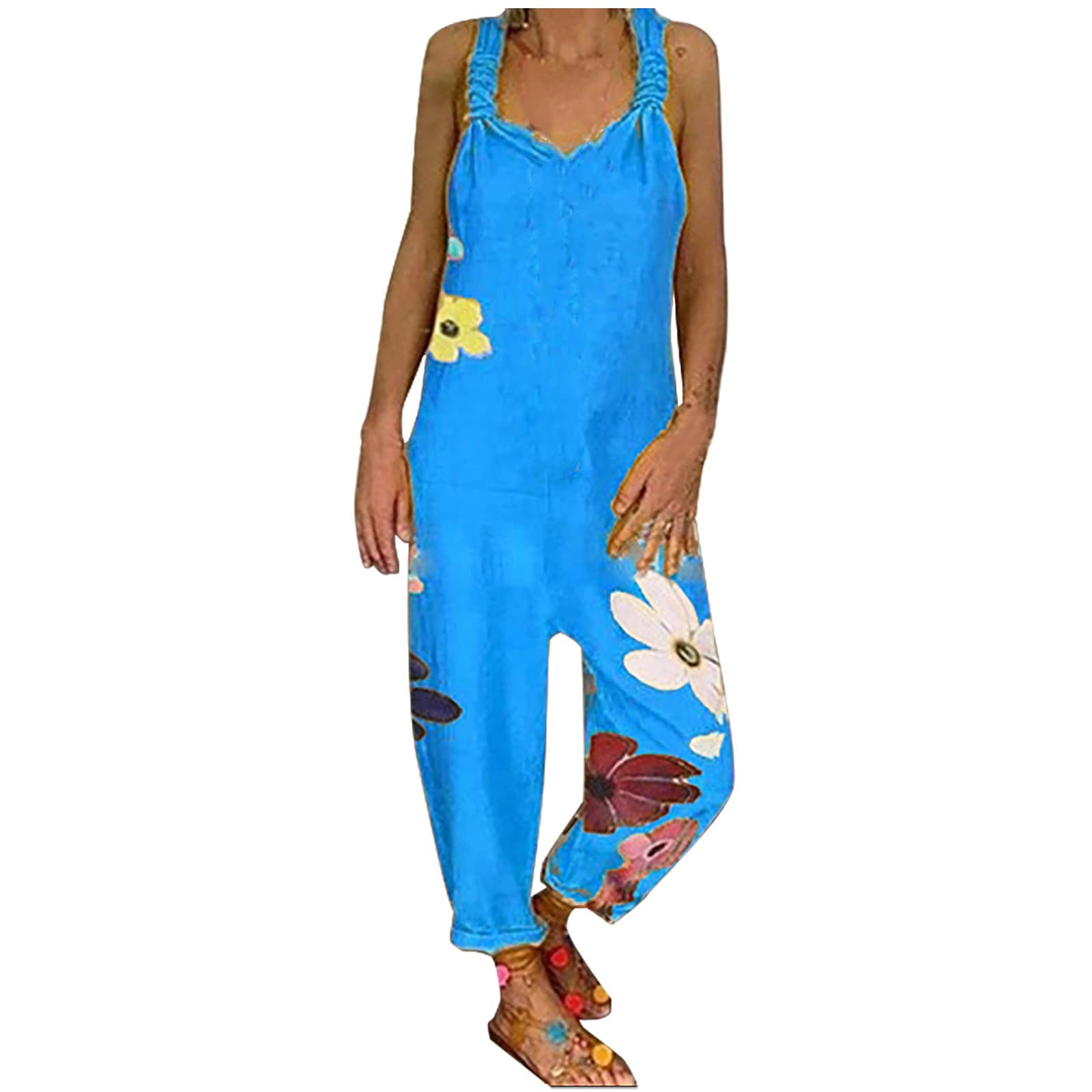 Bidobibo Women's Black Floral Print Jumpsuit - Sleeveless Casual Romper with Suspender Straps | Summer Overalls & Playsuit for Girls | Perfect for Beach Outings, Music Festivals and Casual Daywear