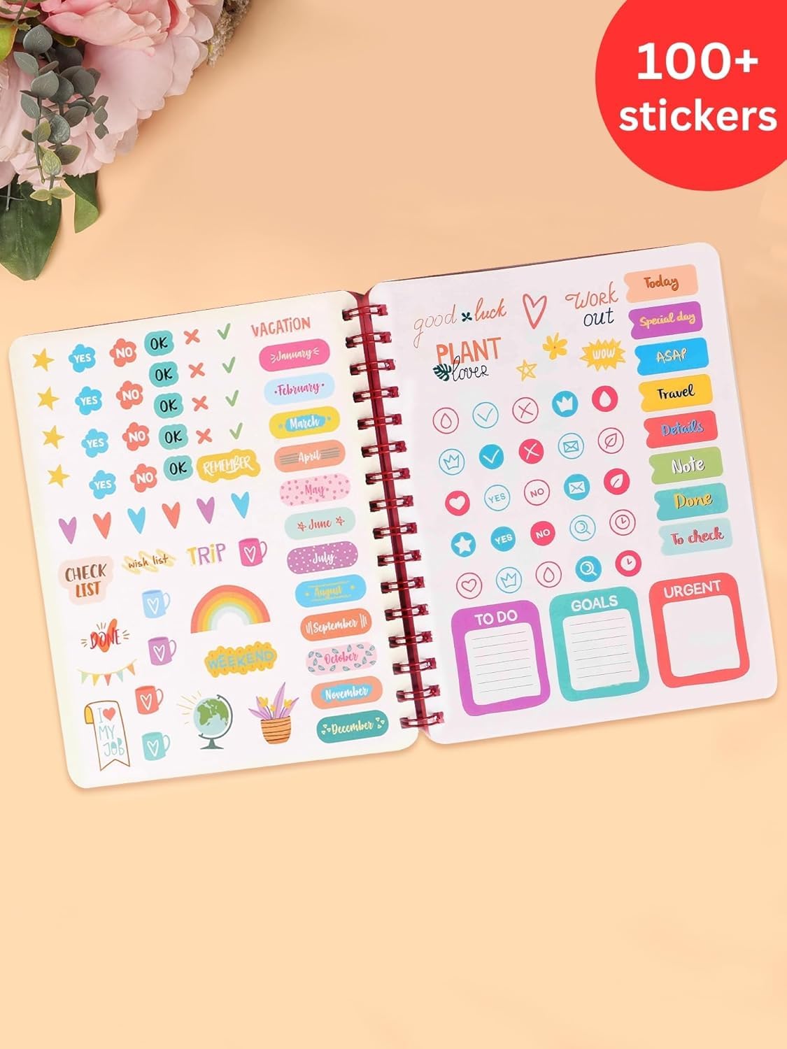 DOODLE B5 Hardbound Wiro Notebook with Theme Based Dangler - 160 Undated Ruled Pages, 80gsm Acid-Free Recyclable Paper - Flat Lay Design for Comfortable Writing - Includes 2 Twinkling Stars Sticker Sheets - Perfect for Journaling, Note Taking & Creative Planning