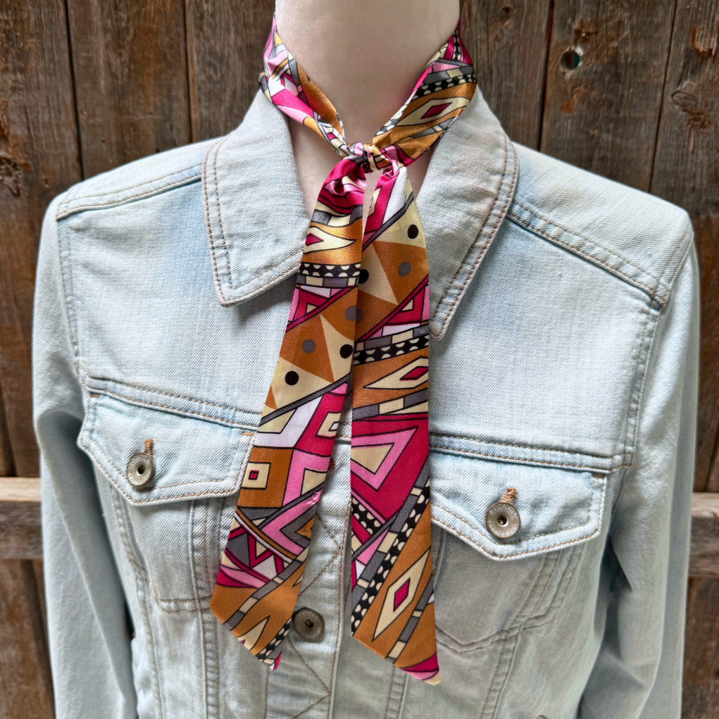Pink and Brown Western Skinny Mini Wild Rag Scarf - Stylish Cowgirl Necktie for Women | Perfect for Rodeo, Horse Riding & Western Fashion Outfits #TW330