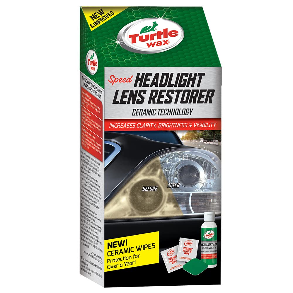 Turtle Wax 51768 Headlight Restorer Kit - Restore Cloudy Headlights & Improve Visibility | Car Headlamp Cleaning & Brightness Restoration Kit for Safe Night Driving