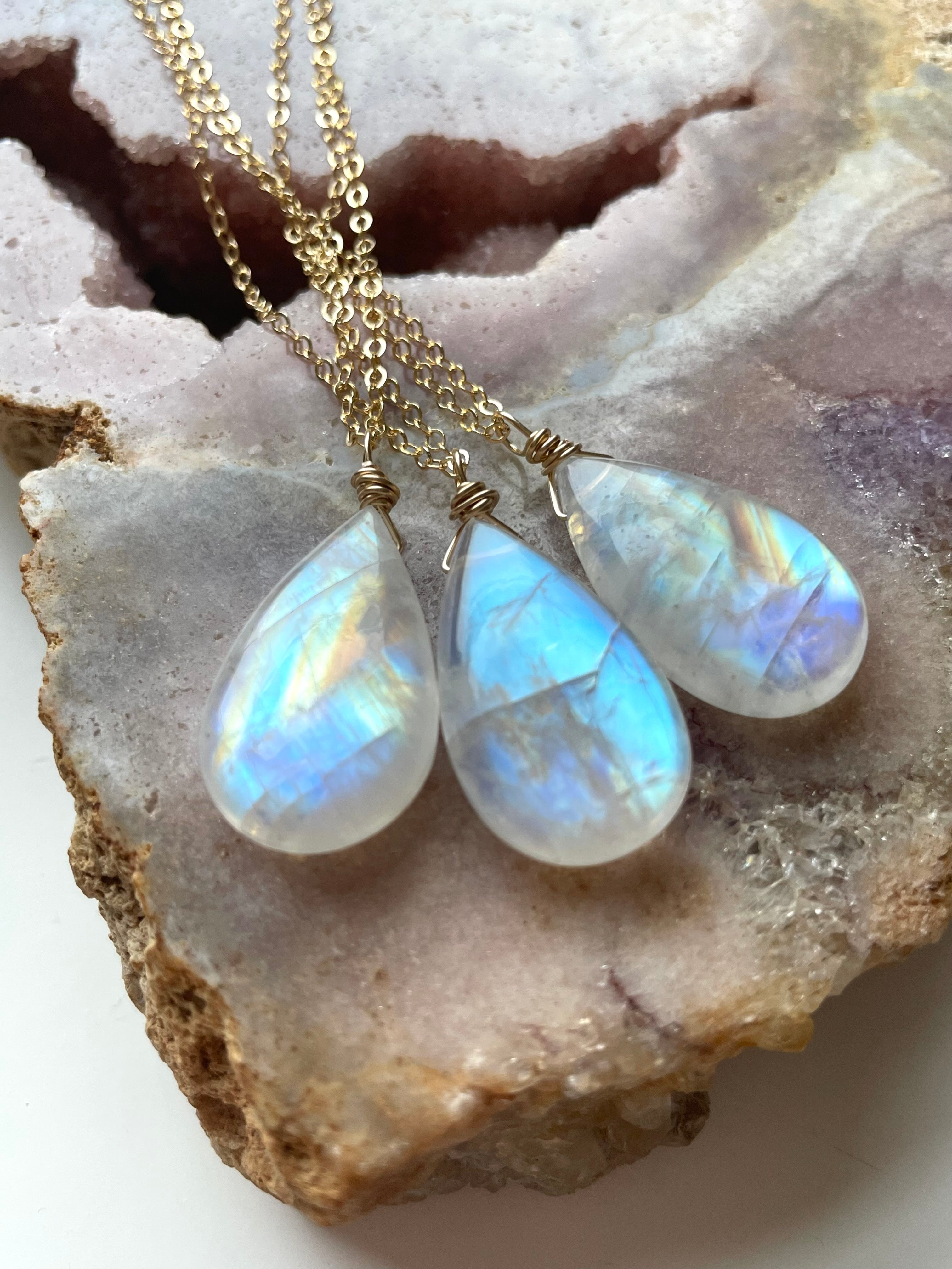 Moonstone Crystal Pendant Necklace - Sterling Silver or 14K Gold Filled - Elegant Healing Jewelry for Women, Perfect for Meditation, Yoga & Spiritual Gifts