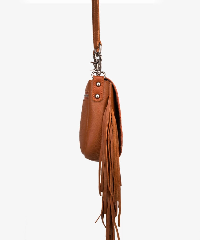 Montana West Genuine Leather Tooled Fringe Crossbody Purse for Women - Western Style Handbag for Daily Use, Travel & Country Music Festivals
