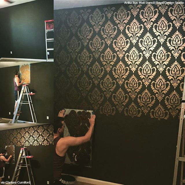 Anika Ikat Damask Wall Stencil - DIY Home Decor Painting Template for Walls, Furniture & Crafts - Perfect for Bedroom, Living Room, Nursery Accent Walls